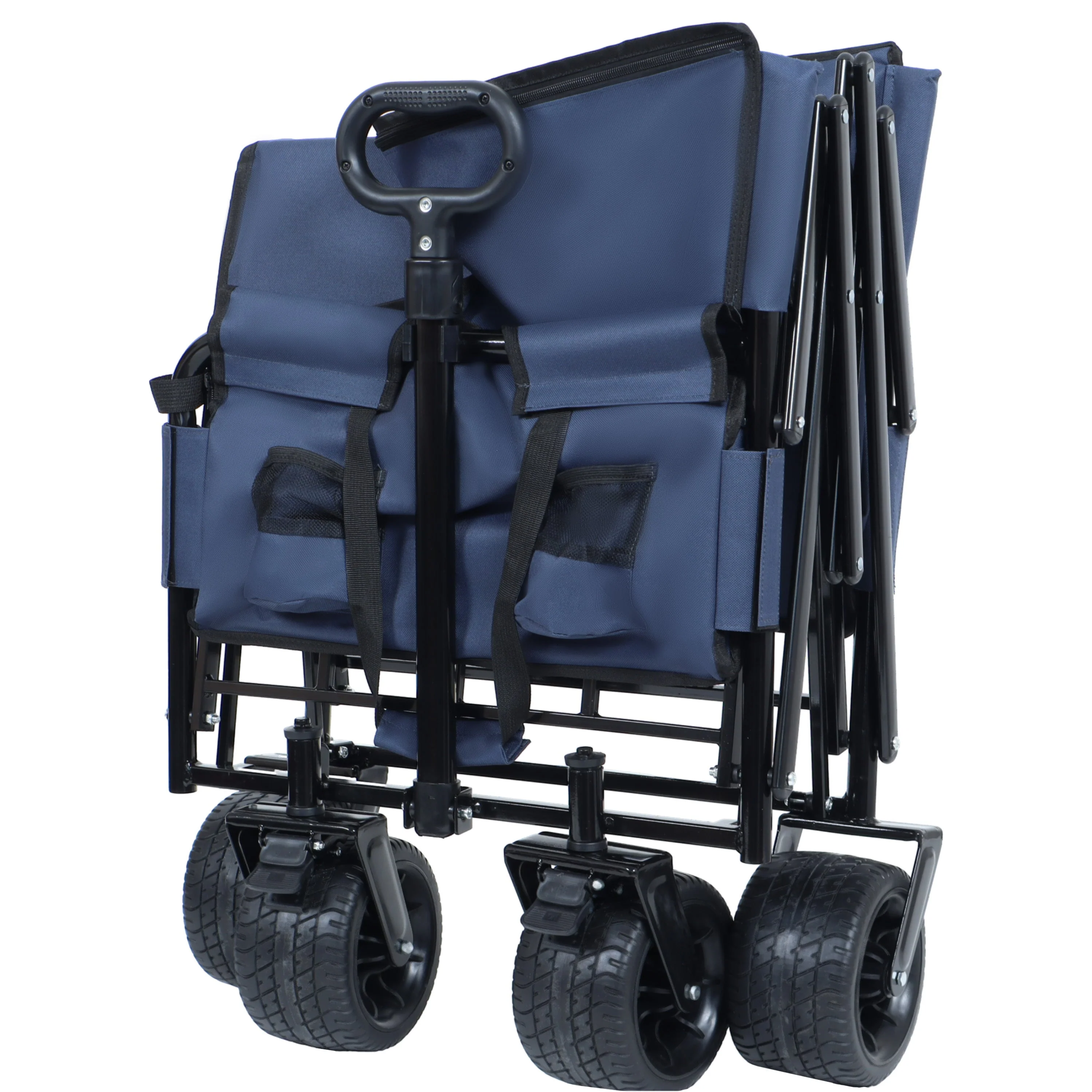 3-in-1 Convertible Folding Wagon Cart with Bench Seat & Storage - Image 14