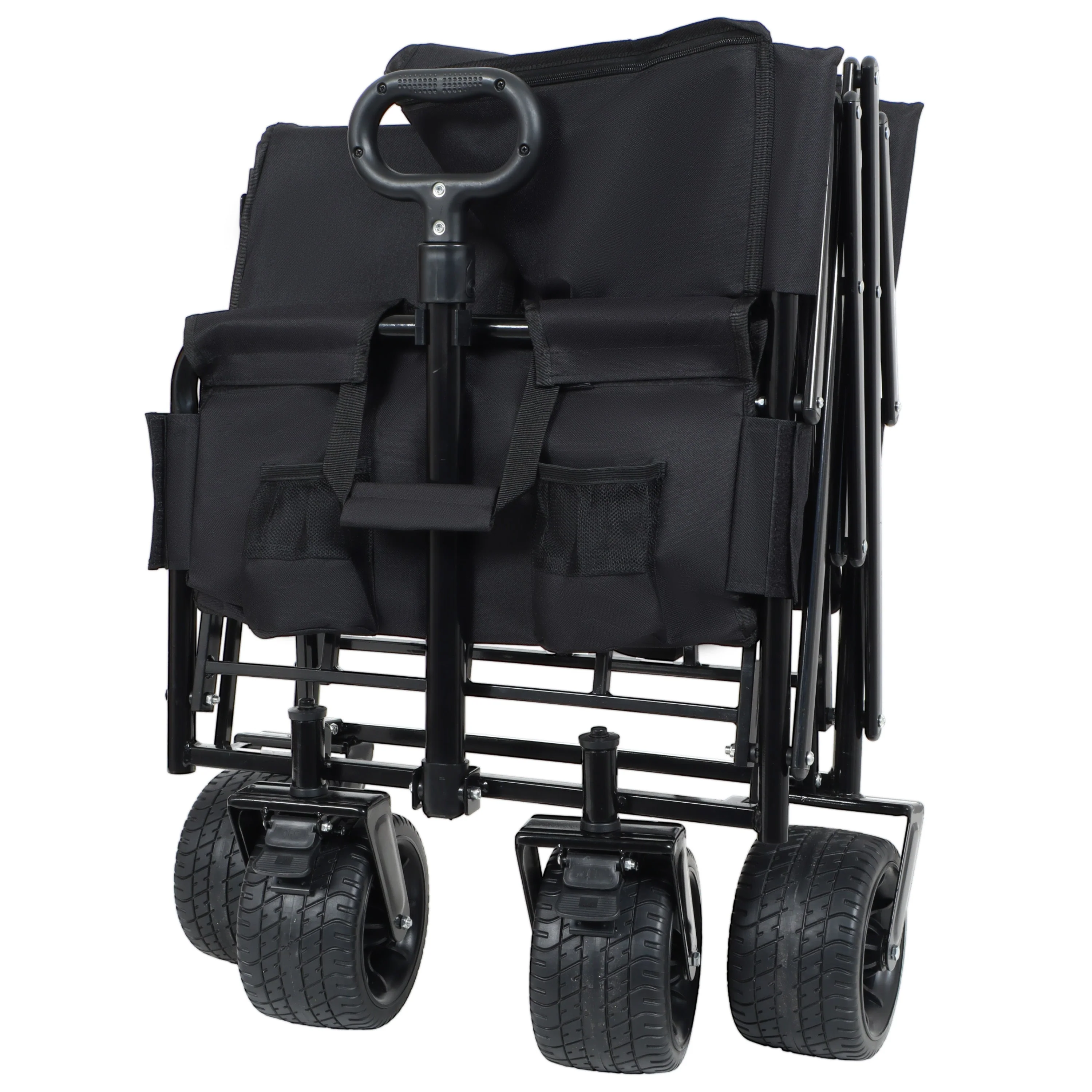 3-in-1 Convertible Folding Wagon Cart with Bench Seat & Storage - Image 14