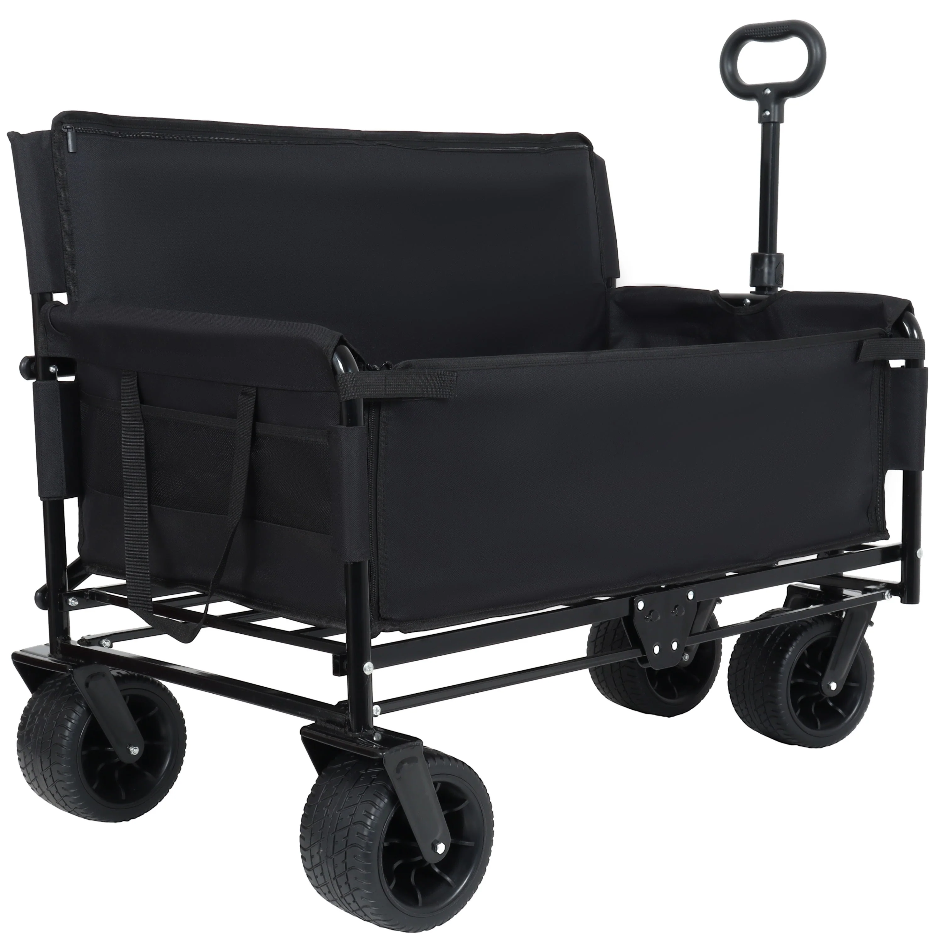 3-in-1 Convertible Folding Wagon Cart with Bench Seat & Storage - Image 2
