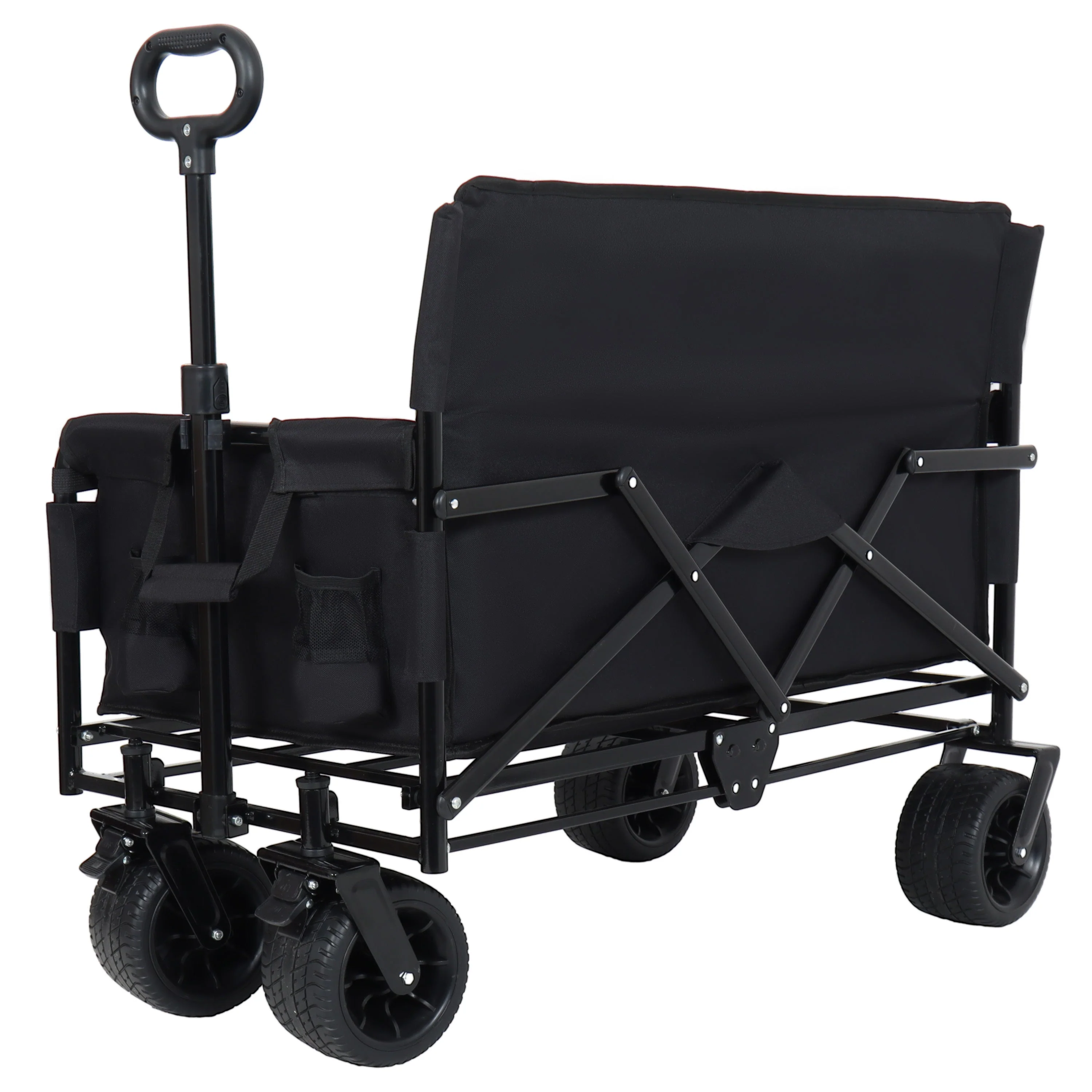 3-in-1 Convertible Folding Wagon Cart with Bench Seat & Storage - Image 4