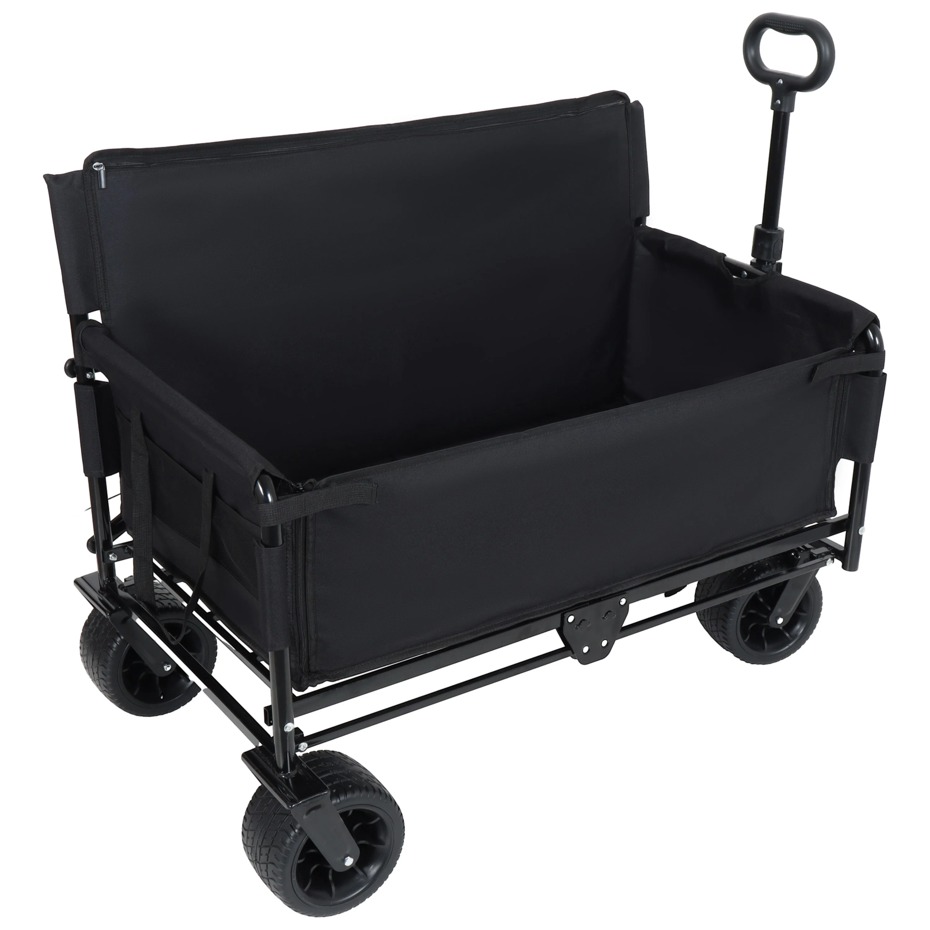 3-in-1 Convertible Folding Wagon Cart with Bench Seat & Storage - Image 7