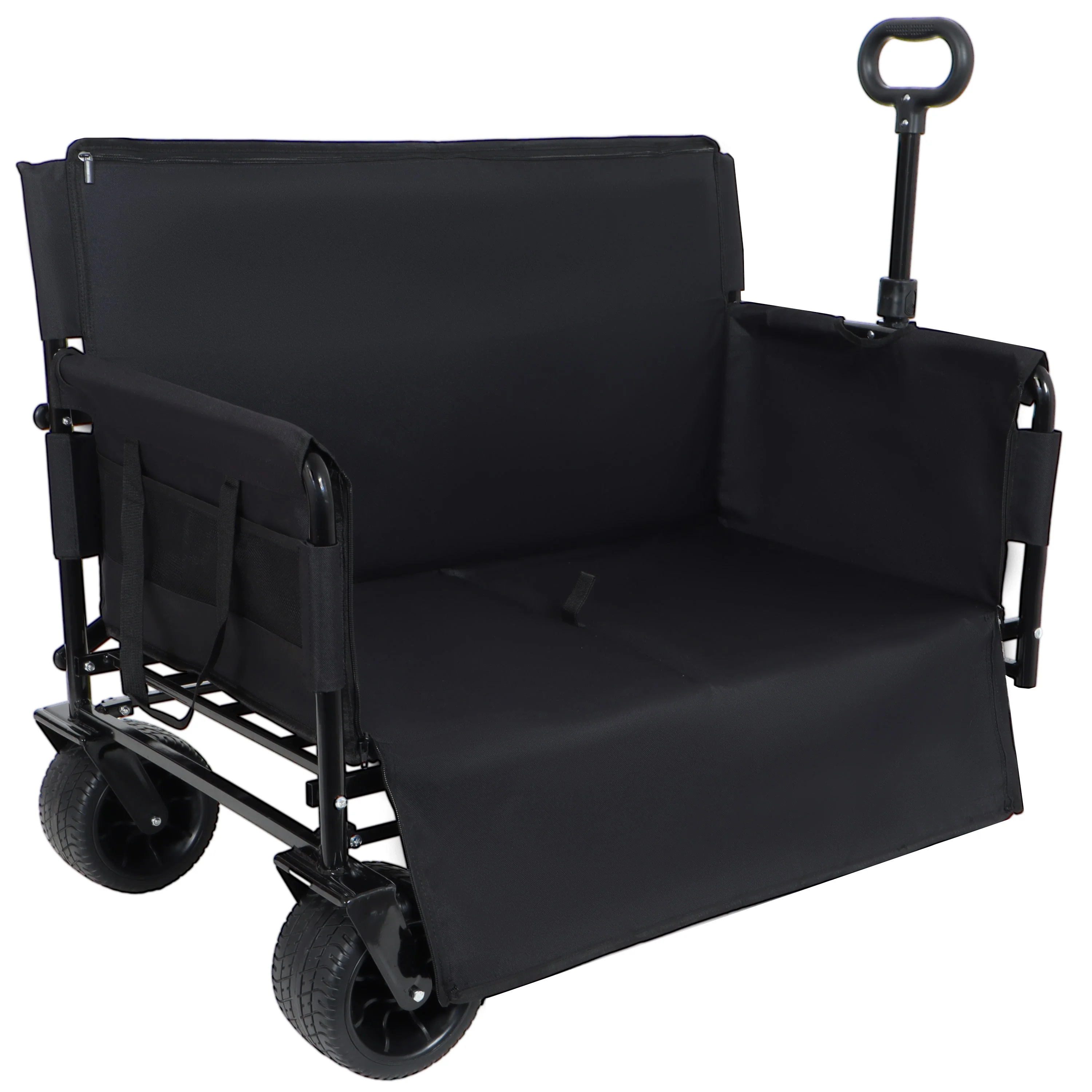 3-in-1 Convertible Folding Wagon Cart with Bench Seat & Storage - Image 8