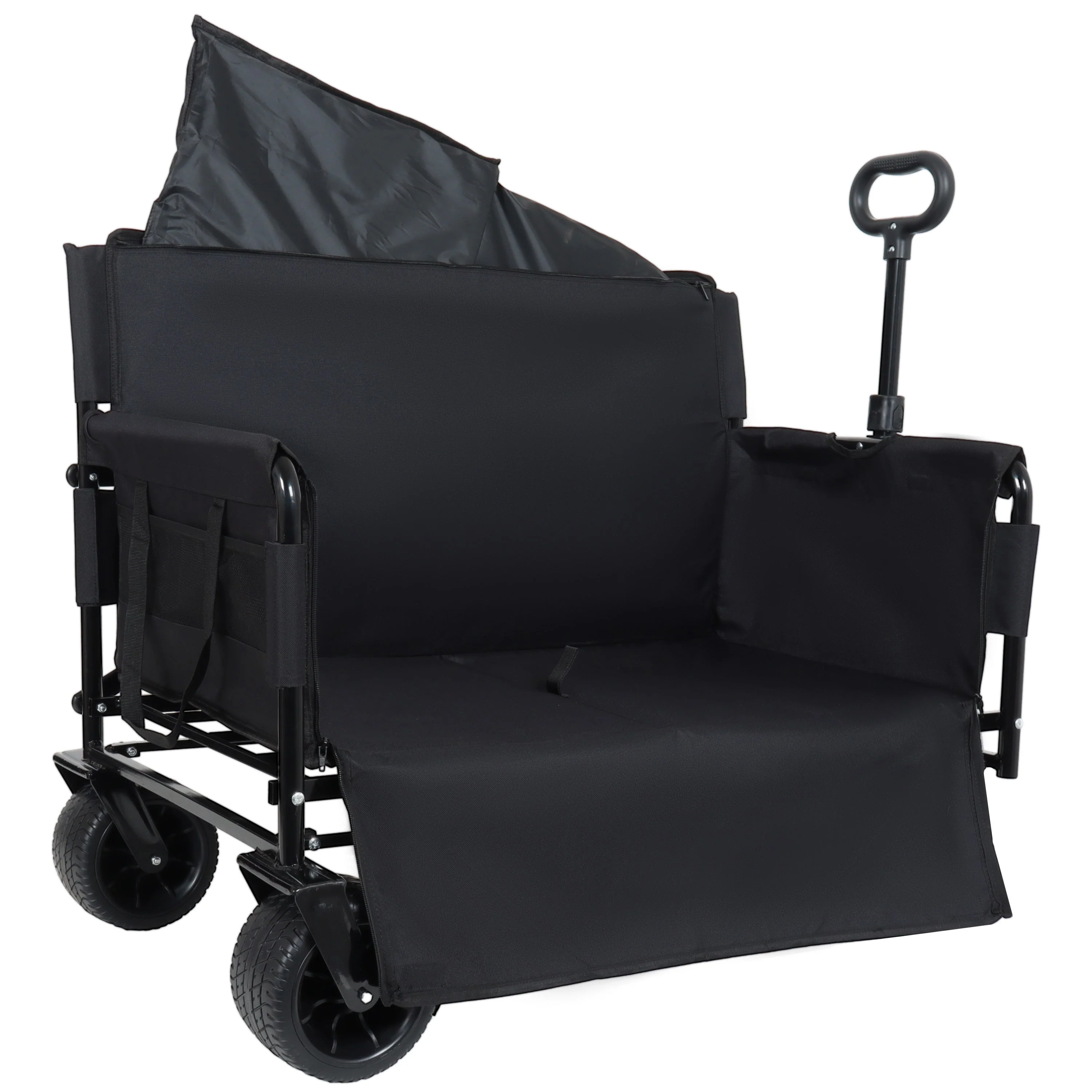 3-in-1 Convertible Folding Wagon Cart with Bench Seat & Storage - Image 9