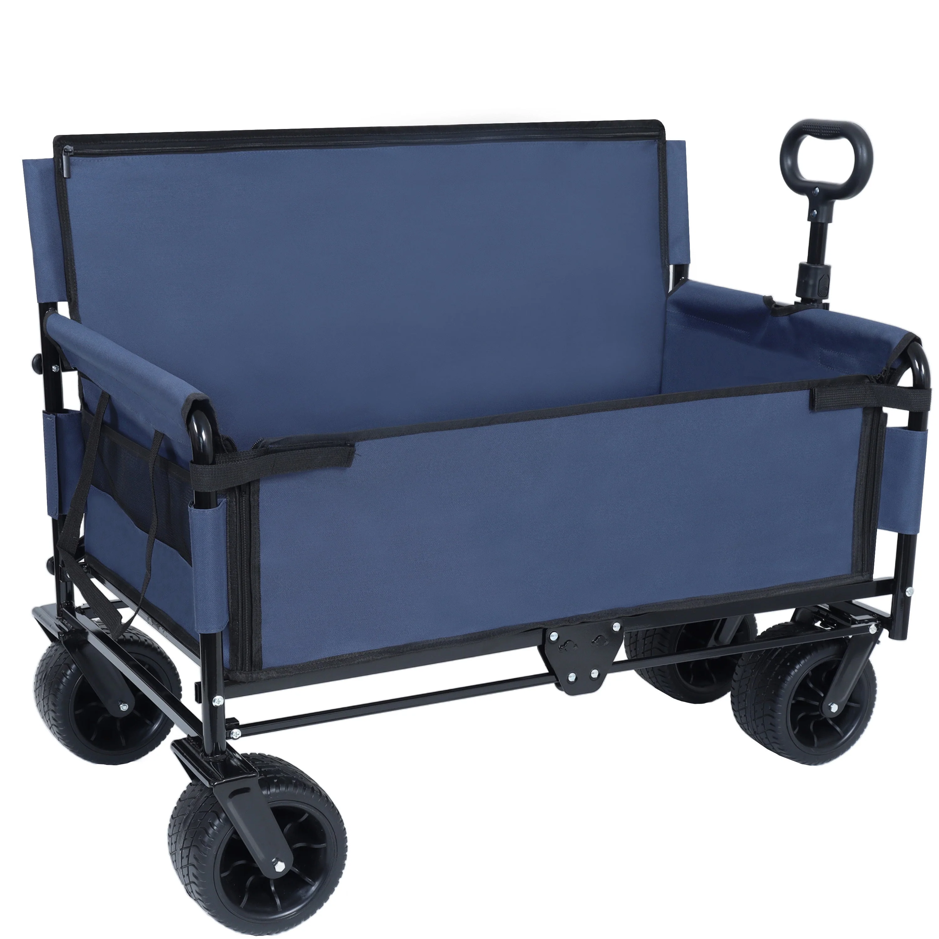 3-in-1 Convertible Folding Wagon Cart with Bench Seat & Storage - Image 2