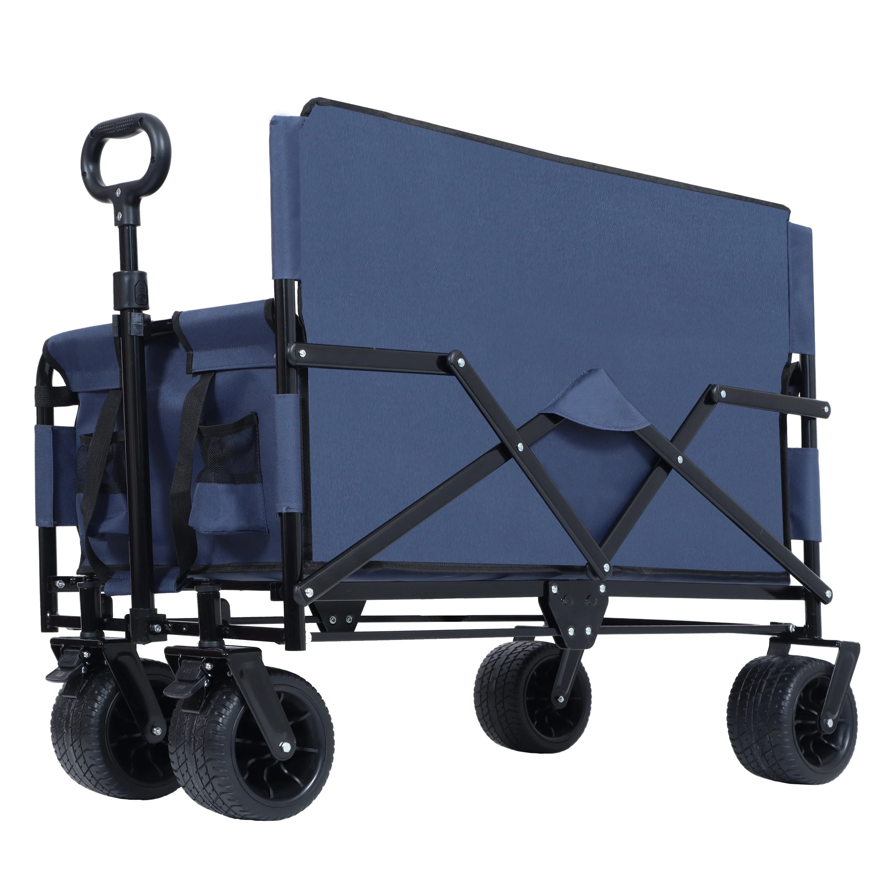 3-in-1 Convertible Folding Wagon Cart with Bench Seat & Storage - Image 4