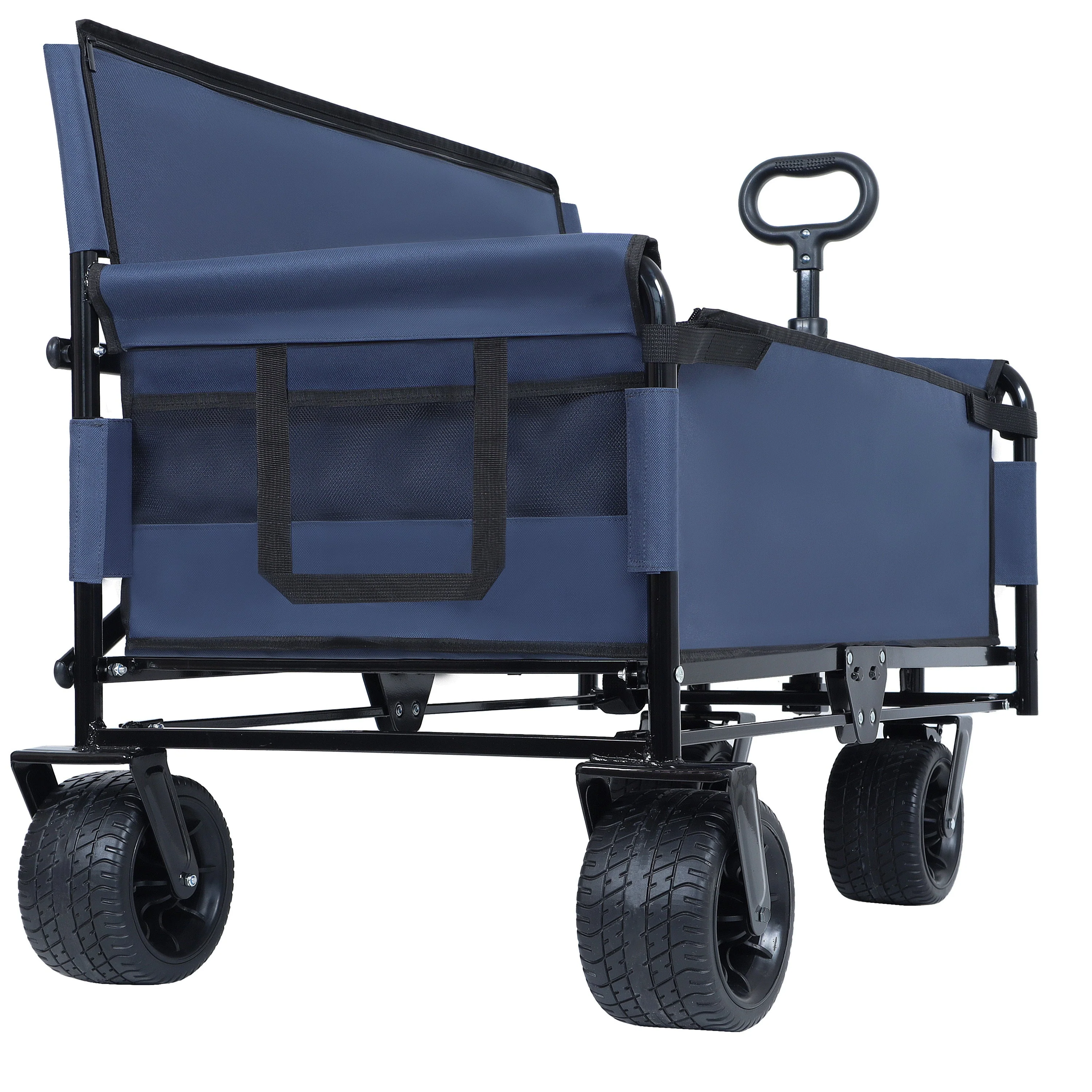 3-in-1 Convertible Folding Wagon Cart with Bench Seat & Storage - Image 6