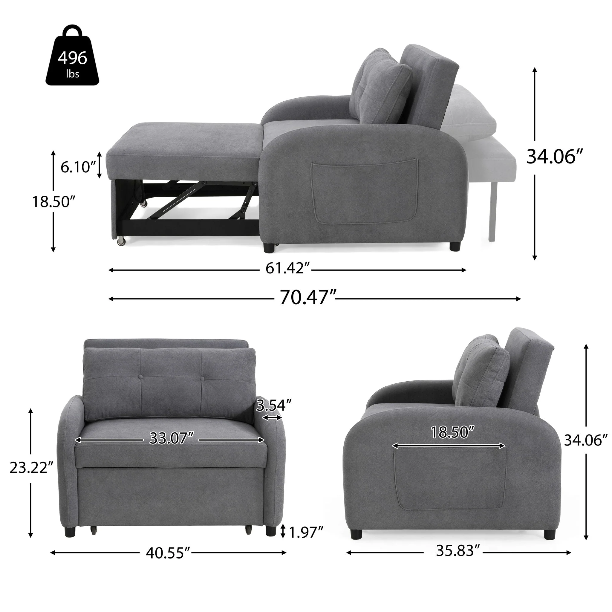 3 In 1 Convertible Sleeper Sofa Bed for Living Room - Image 4