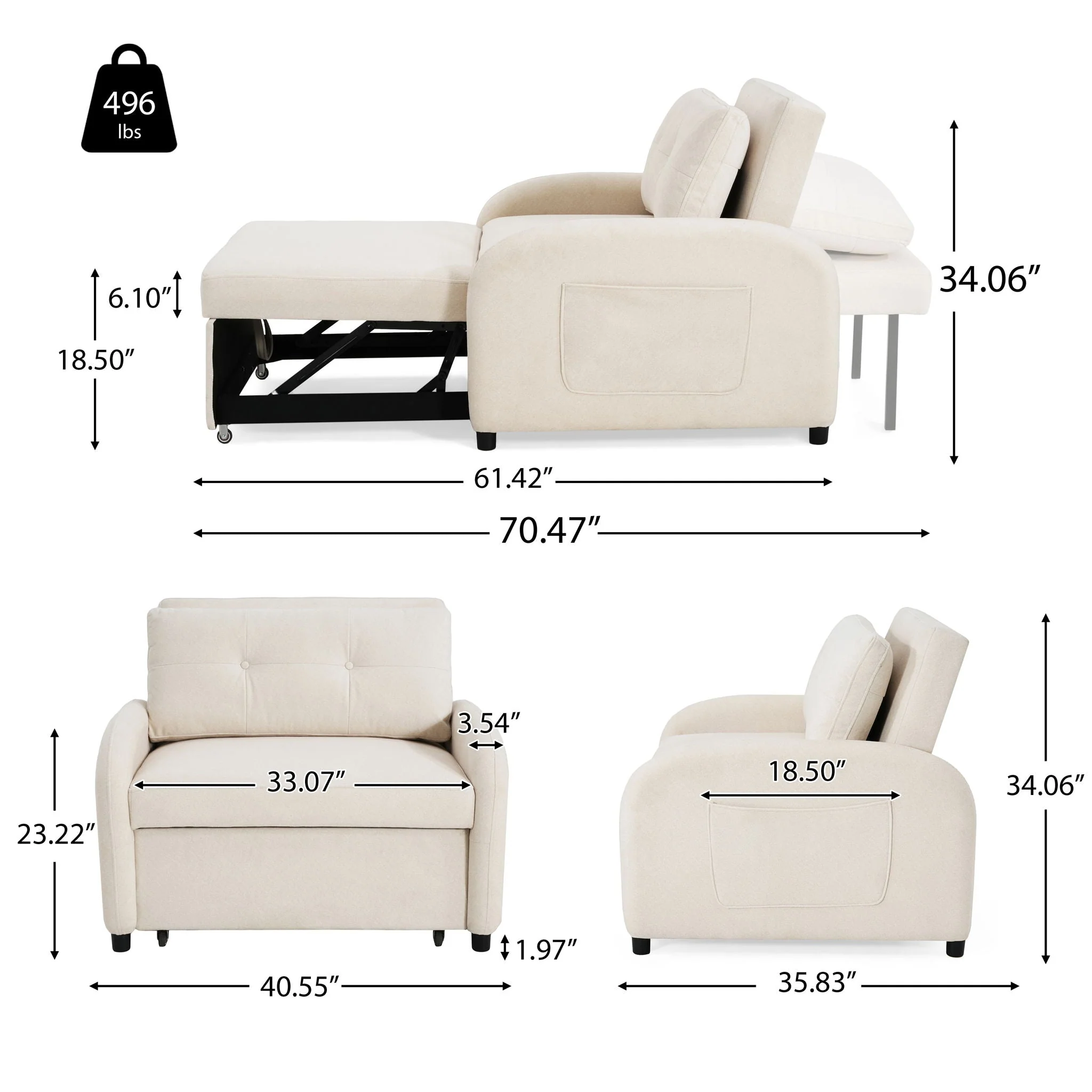 3 In 1 Convertible Sleeper Sofa Bed for Living Room - Image 8