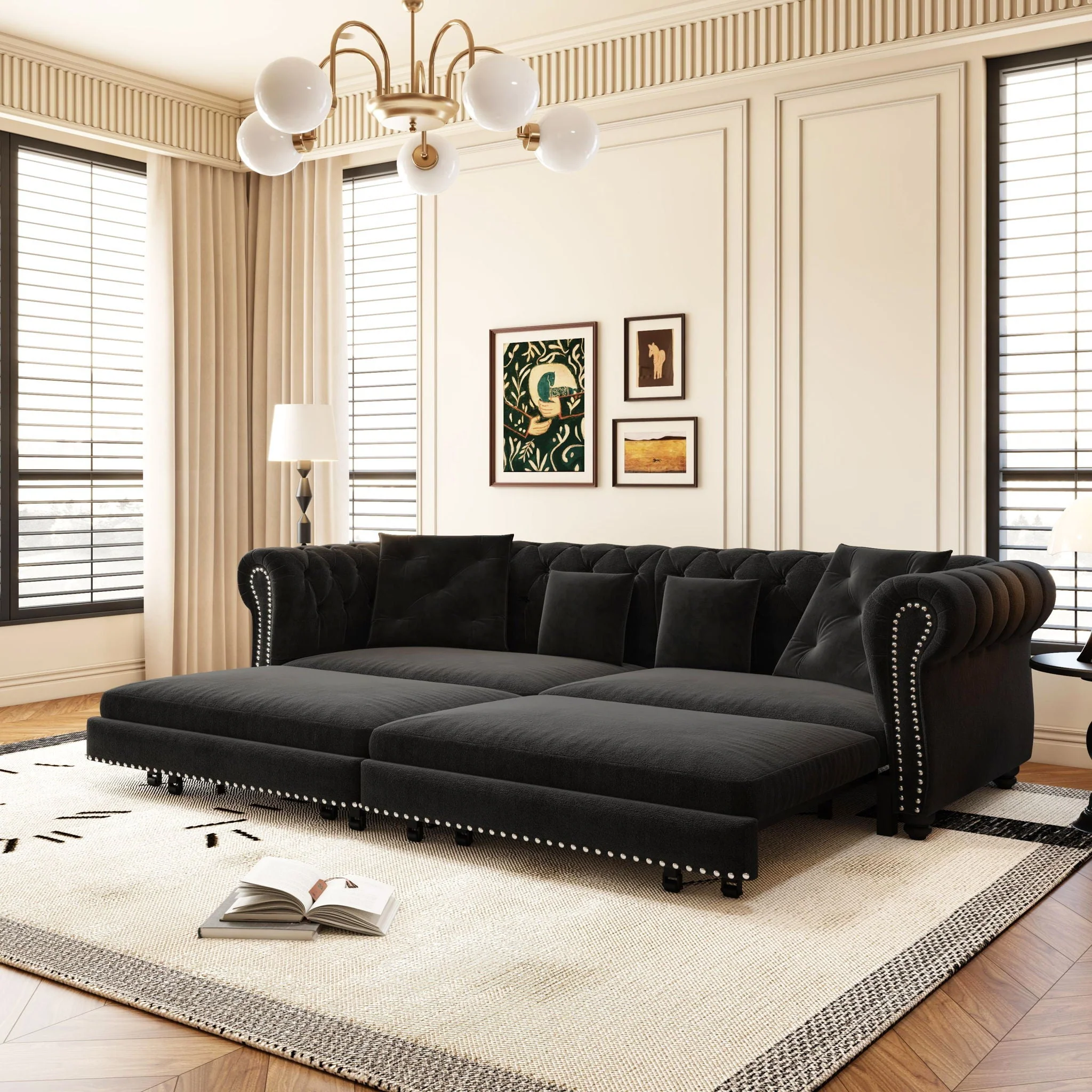 3 In 1 Convertible Sleeper Sofa Bed With Movable Ottoman - Image 11