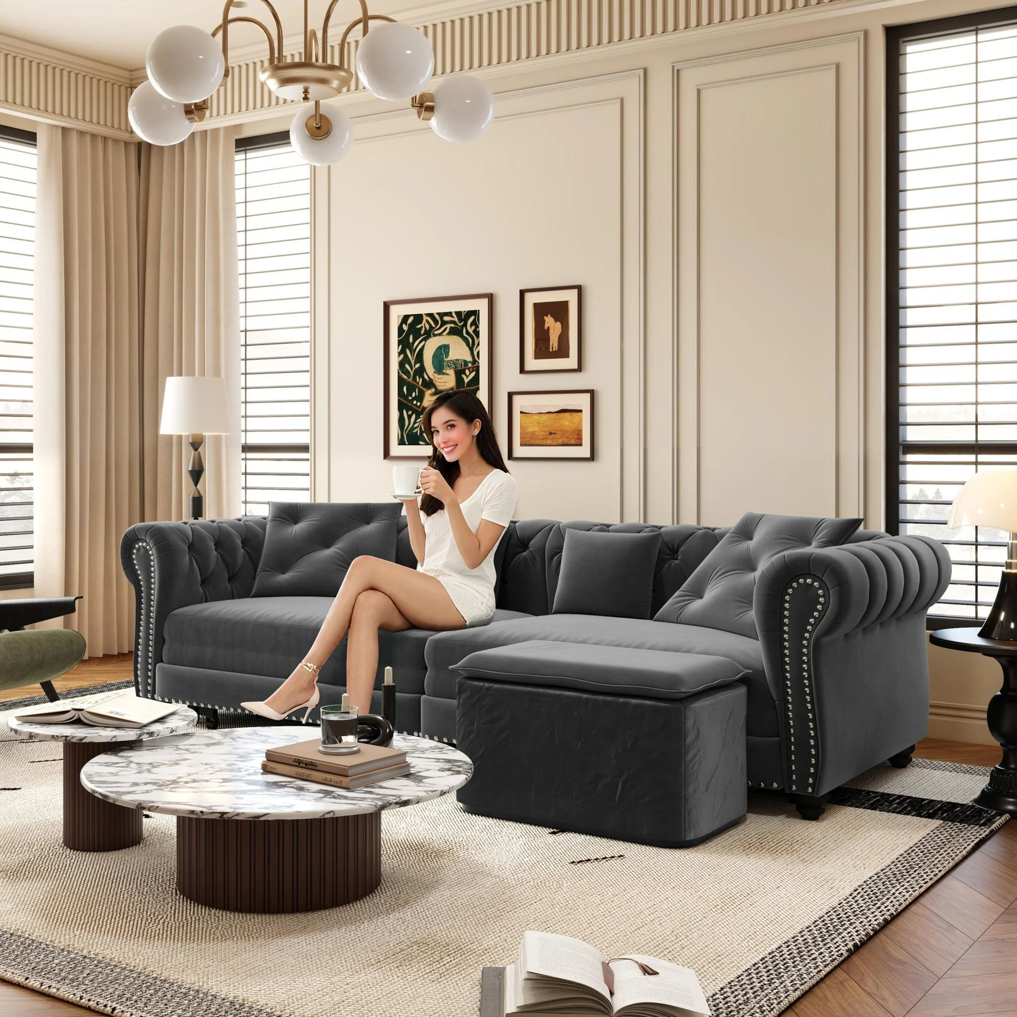 3 In 1 Convertible Sleeper Sofa Bed With Movable Ottoman - Image 14