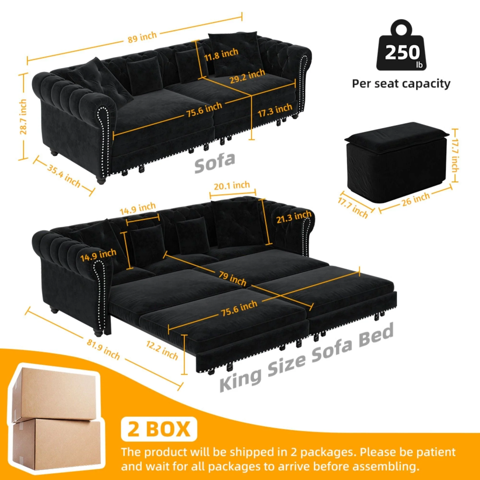 3 In 1 Convertible Sleeper Sofa Bed With Movable Ottoman - Image 16