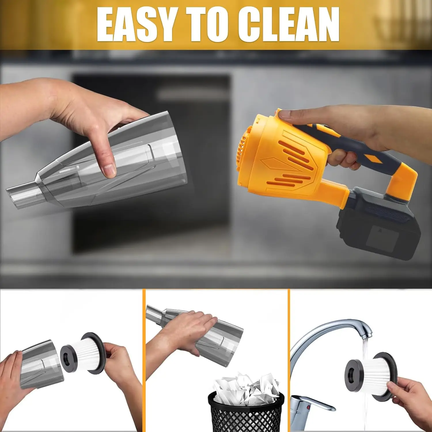 3 in 1 Cordless Handheld Vacuum Blower 10kPa Compatible 20V Battery Car Home - Image 3