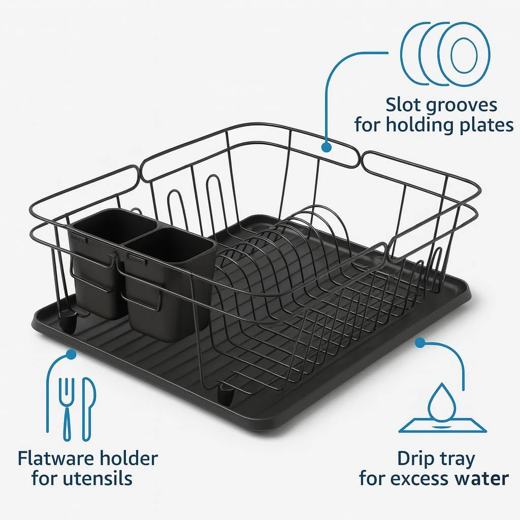 3-in-1 Dish Drying Rack, Countertop or Over Sink Design - Image 6