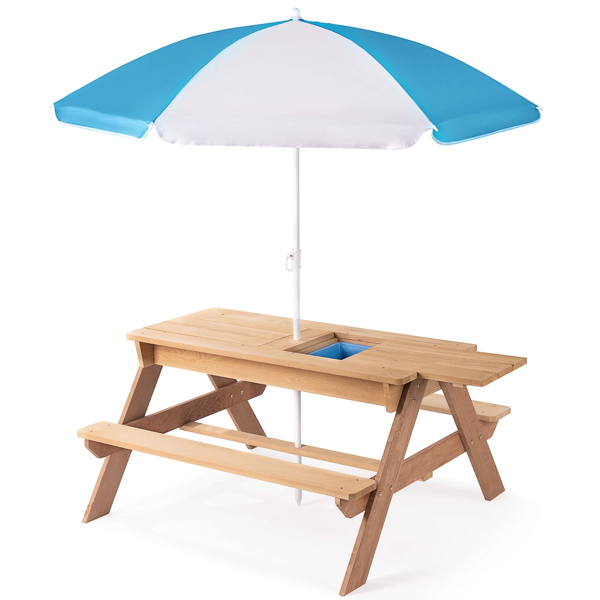 3-In-1 Kids Outdoor Wooden Picnic Table With Umbrella, Convertible Sand & Water, ASTM & CPSIA Certification - Image 2