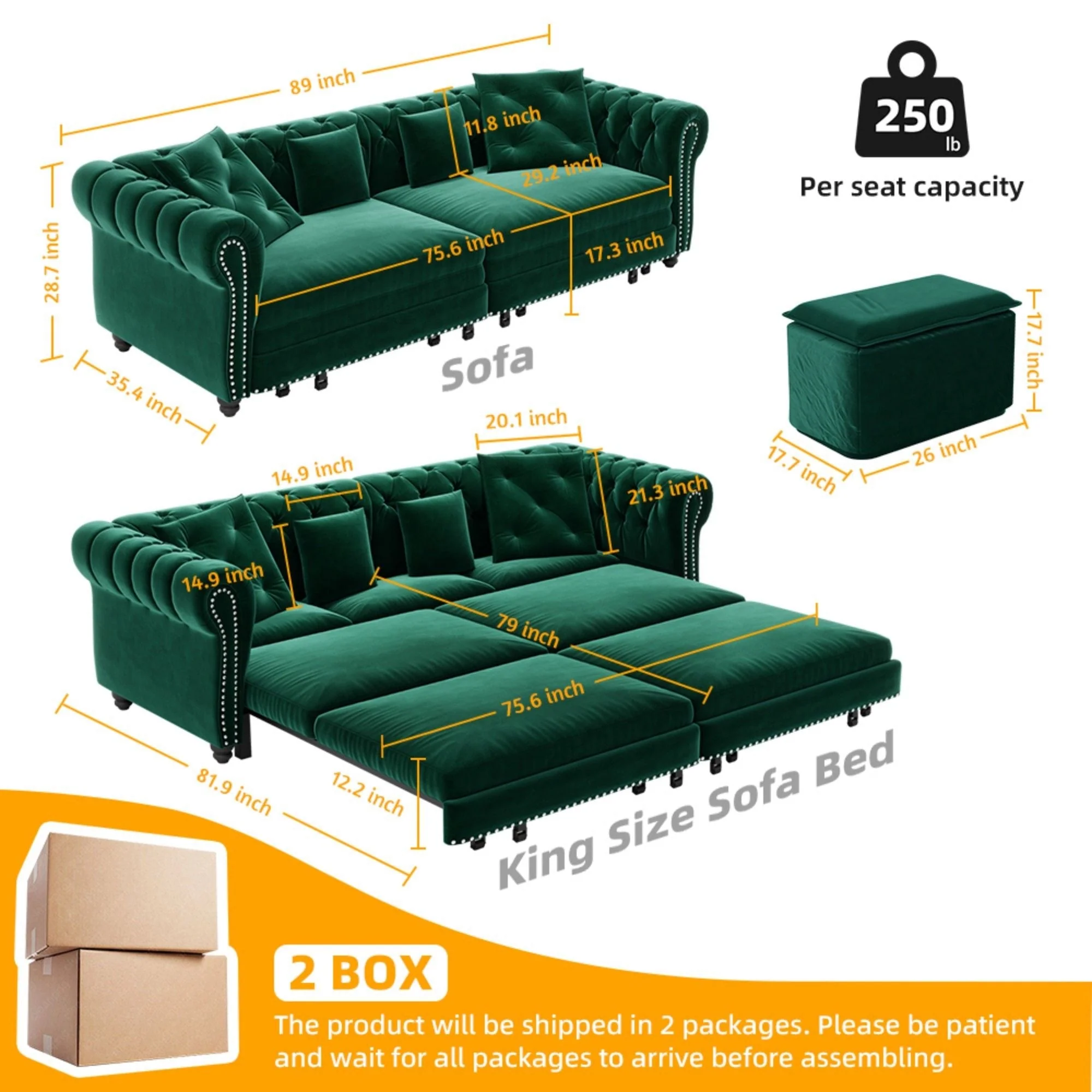 3 In 1 Pull Out Sofa Bed With Movable Ottoman - Image 22