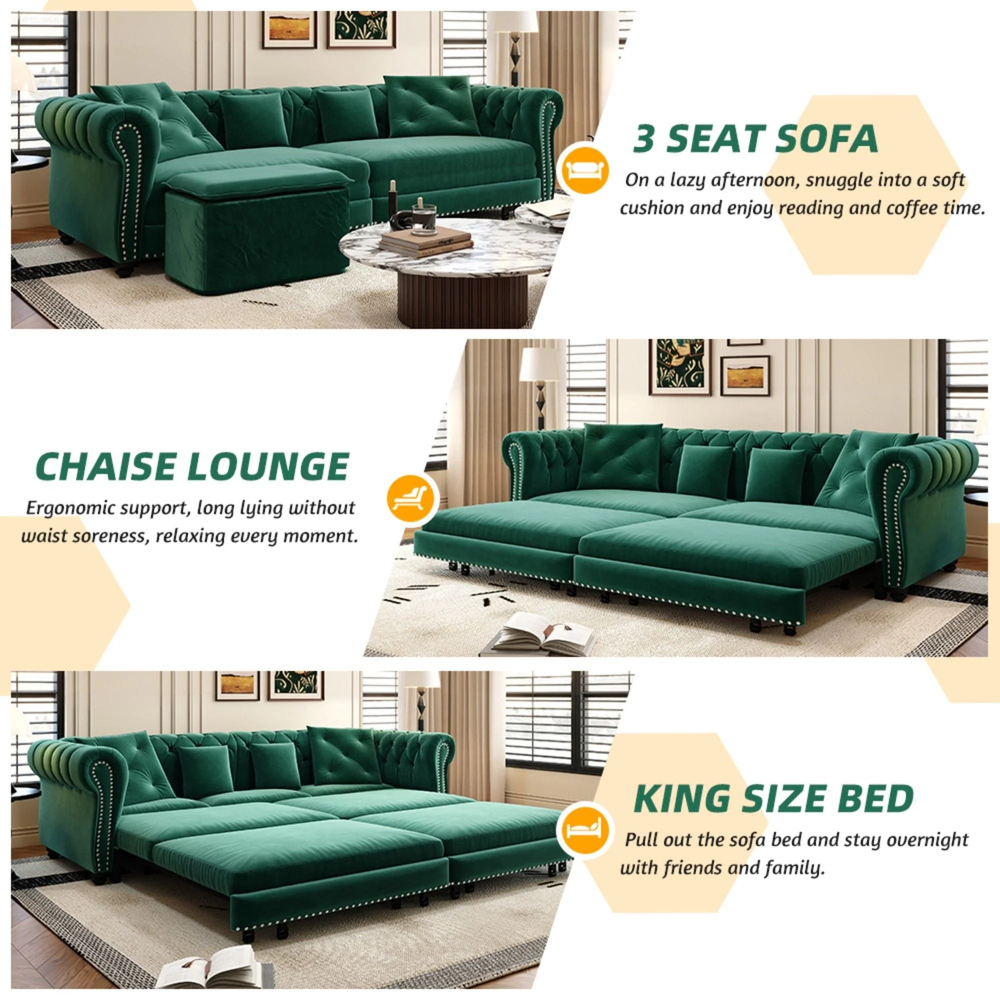 3 In 1 Pull Out Sofa Bed With Movable Ottoman - Image 5