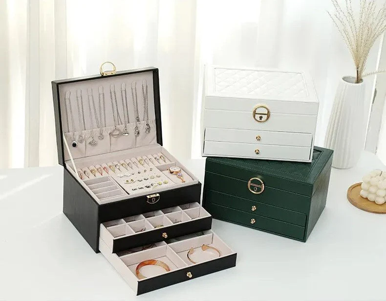 3 Layer Leather Jewelry Box Organizer Case with Compartments 23x17cm - Image 13