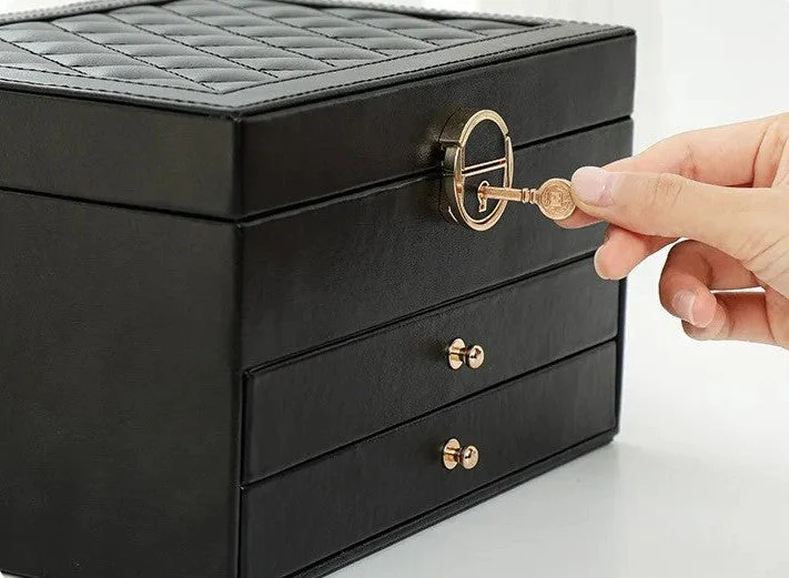 3 Layer Leather Jewelry Box Organizer Case with Compartments 23x17cm - Image 15