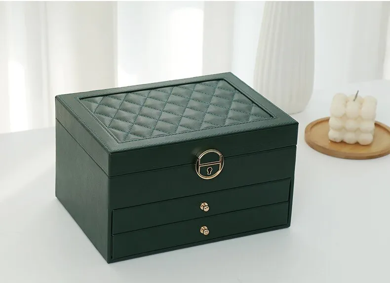 3 Layer Leather Jewelry Box Organizer Case with Compartments 23x17cm - Image 17