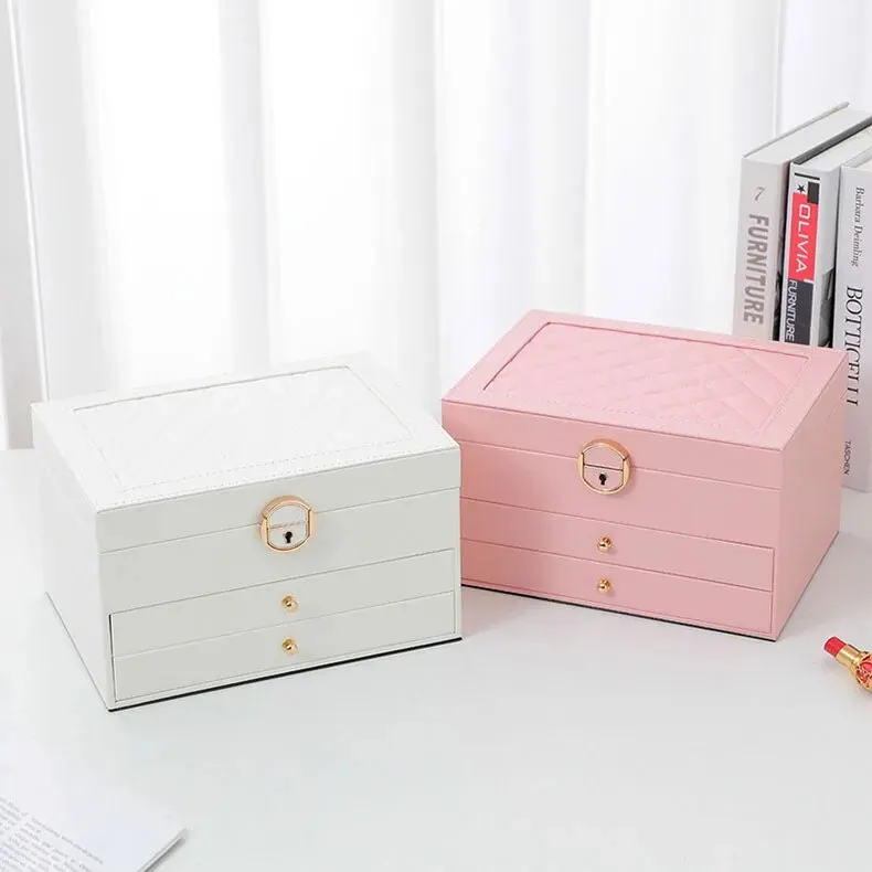 3 Layer Leather Jewelry Box Organizer Case with Compartments 23x17cm - Image 18