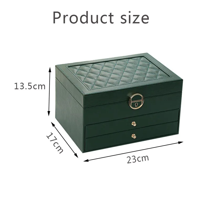 3 Layer Leather Jewelry Box Organizer Case with Compartments 23x17cm - Image 19