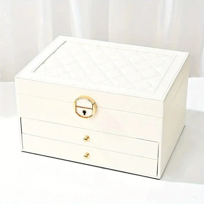 3 Layer Leather Jewelry Box Organizer Case with Compartments 23x17cm - Image 2