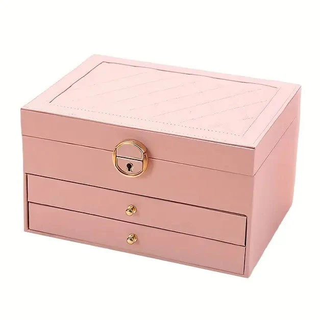 3 Layer Leather Jewelry Box Organizer Case with Compartments 23x17cm - Image 3