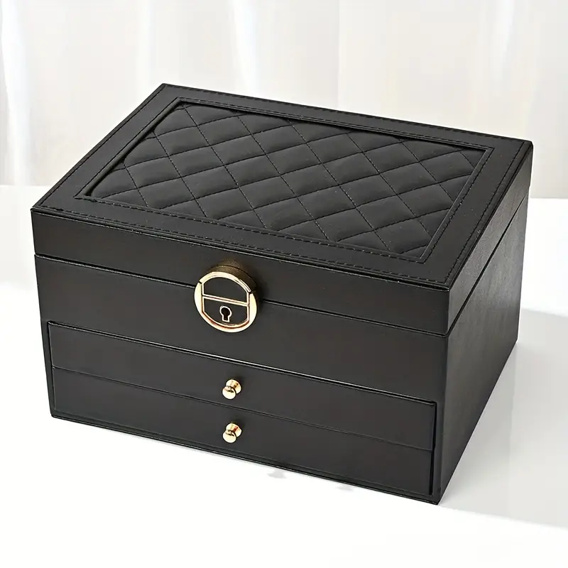 3 Layer Leather Jewelry Box Organizer Case with Compartments 23x17cm - Image 4