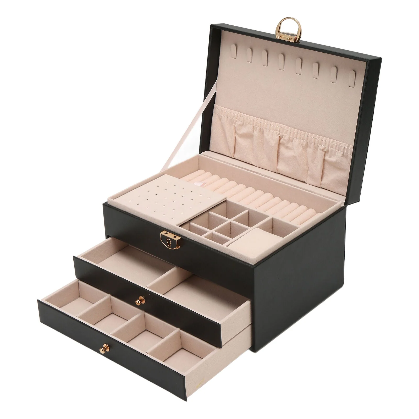 3 Layer Leather Jewelry Box Organizer Case with Compartments 23x17cm - Image 7