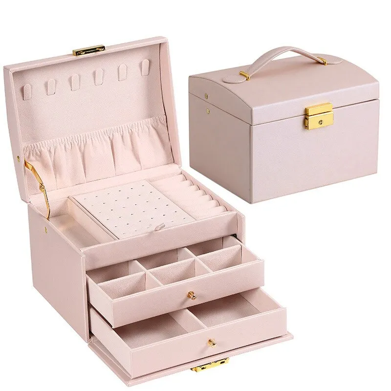 3 Layer Leather Jewelry Box Organizer with Drawers Velvet Lined 17.5cm - Image 3