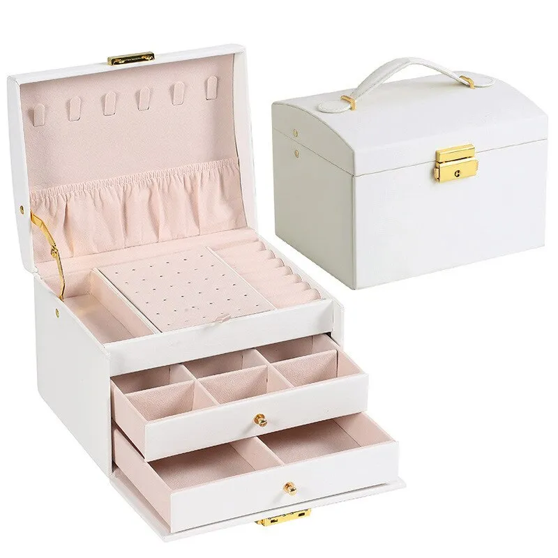 3 Layer Leather Jewelry Box Organizer with Drawers Velvet Lined 17.5cm - Image 4