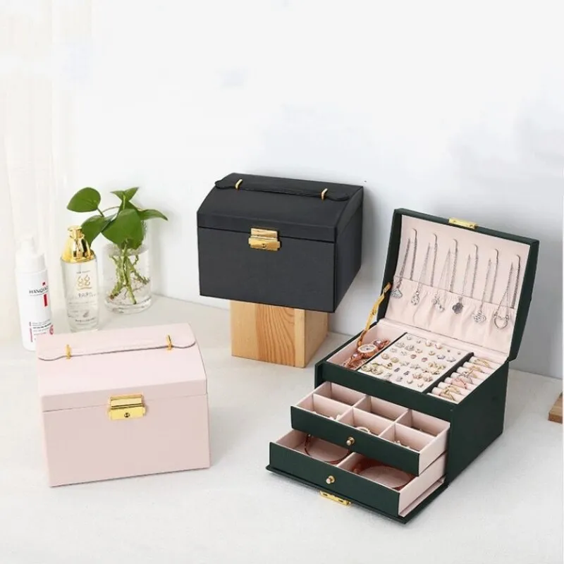 3 Layer Leather Jewelry Box Organizer with Drawers Velvet Lined 17.5cm - Image 6