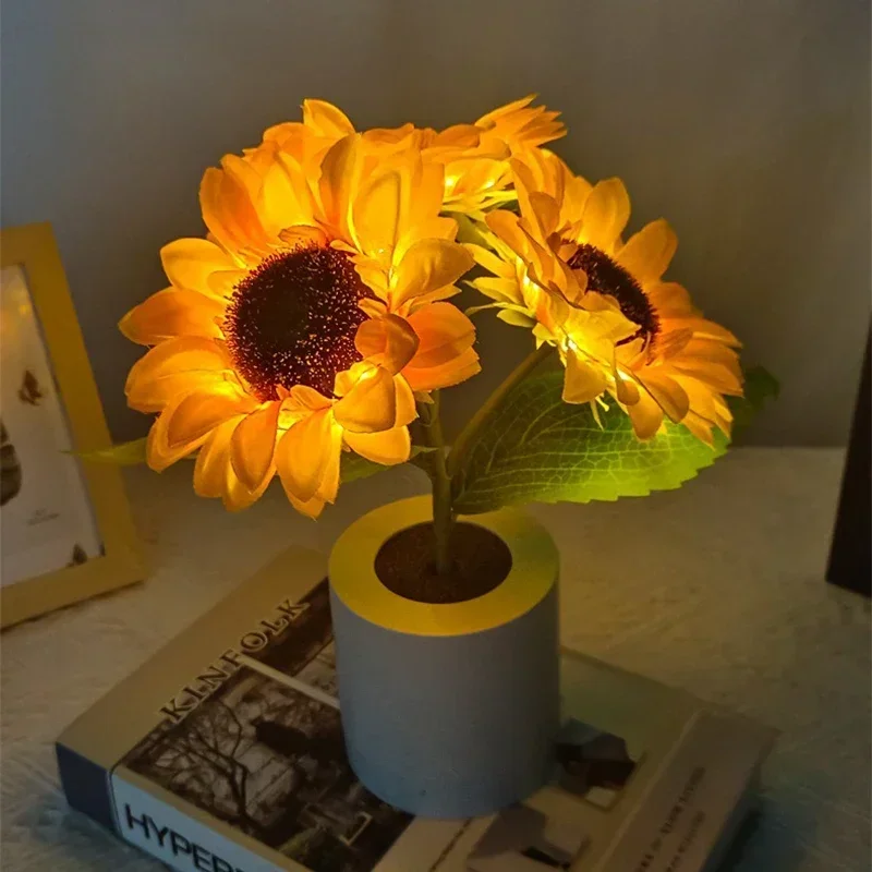 3 LED Sunflower Night Light Rechargeable Table Lamp Bedroom Bedside Decor Lamp - Image 2