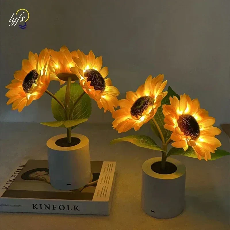 3 LED Sunflower Night Light Rechargeable Table Lamp Bedroom Bedside Decor Lamp - Image 3