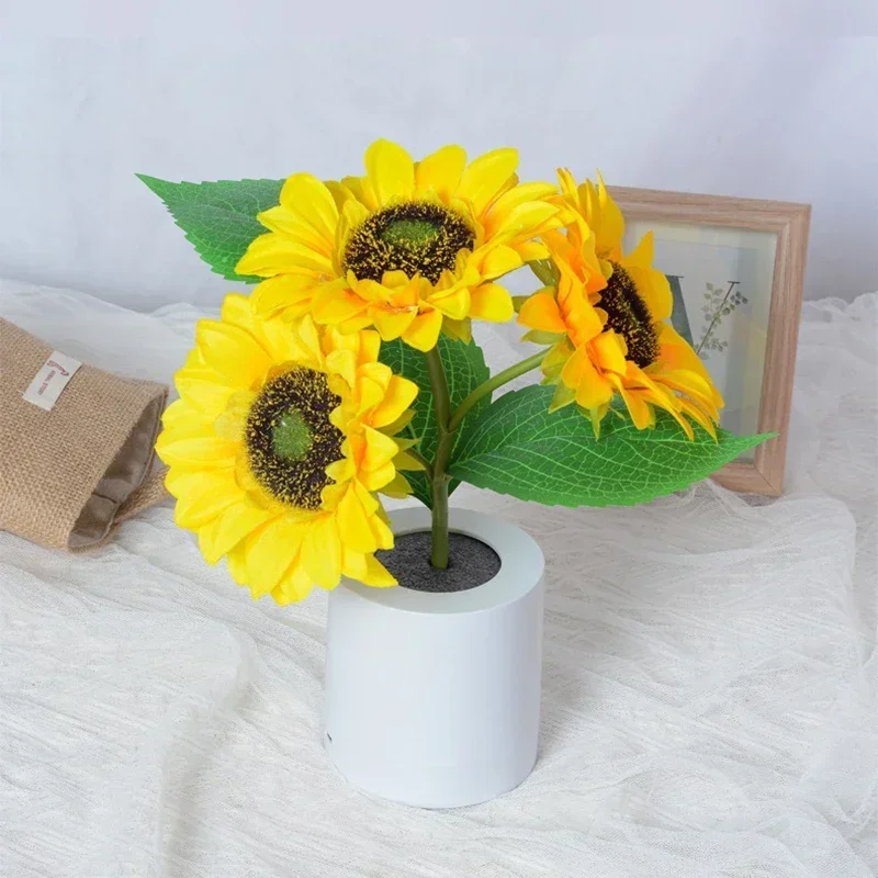 3 LED Sunflower Night Light Rechargeable Table Lamp Bedroom Bedside Decor Lamp - Image 4