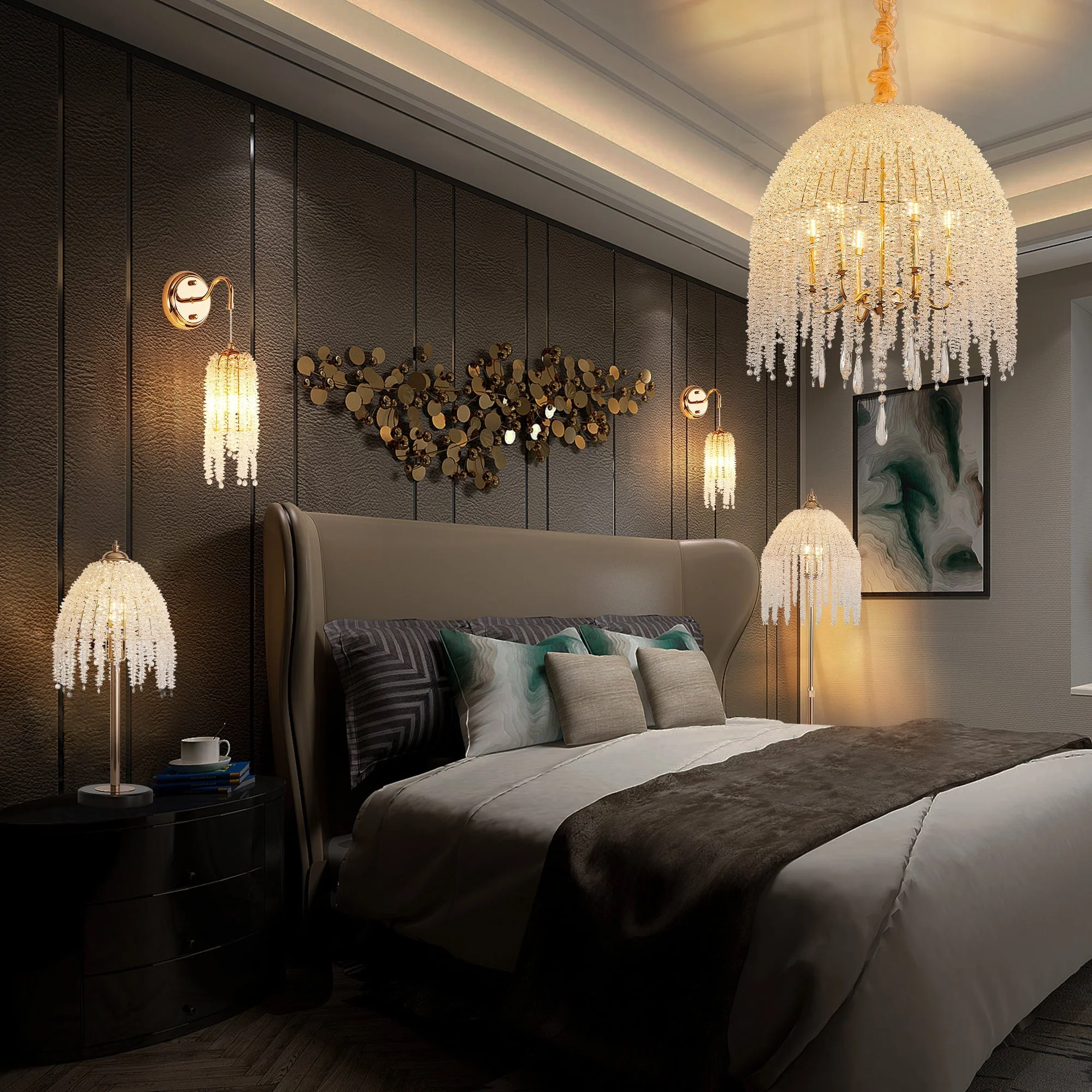 3-Light Elegant Crystal Floor Lamp – Vintage Waterfall Design - Image 3