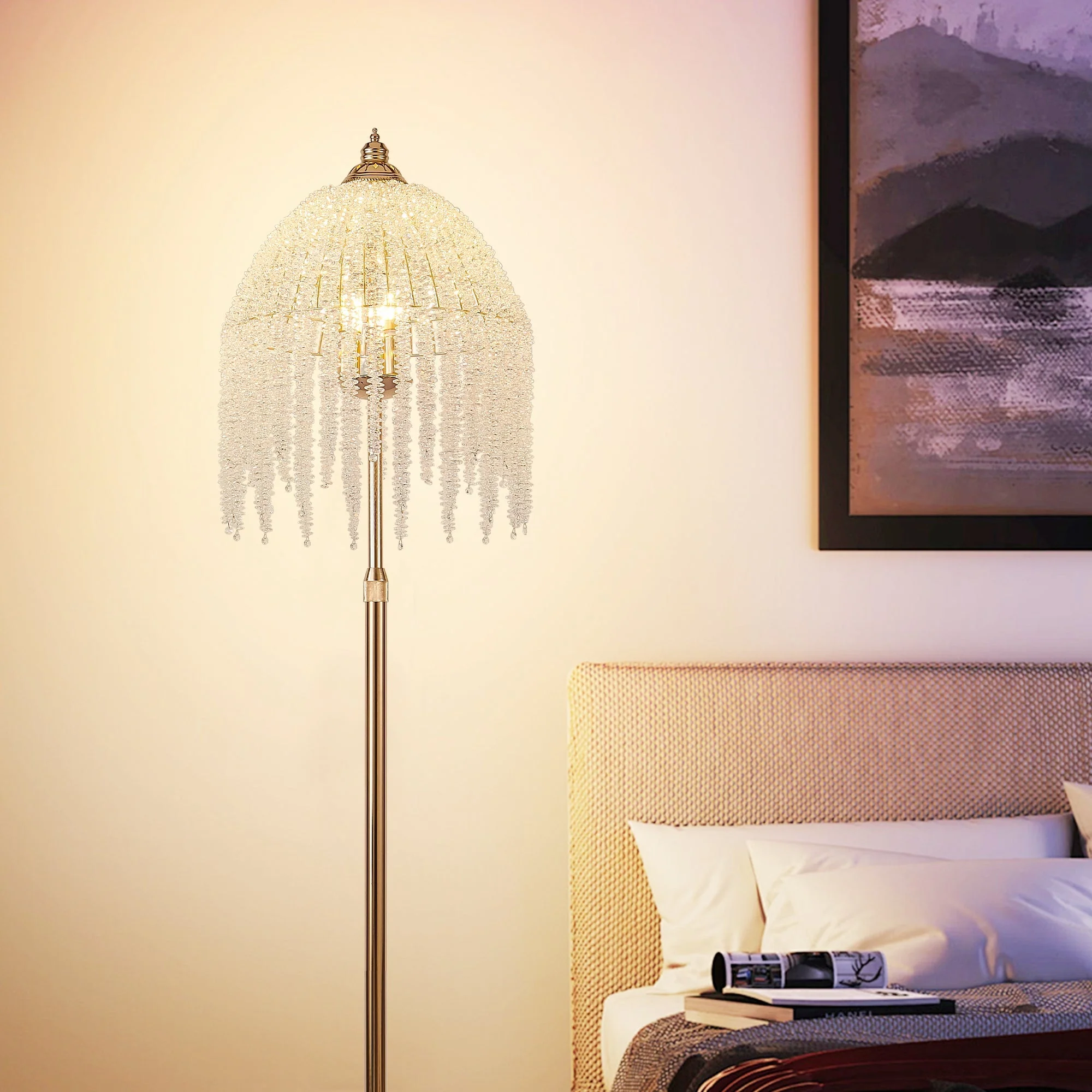 3-Light Elegant Crystal Floor Lamp – Vintage Waterfall Design - Image 5