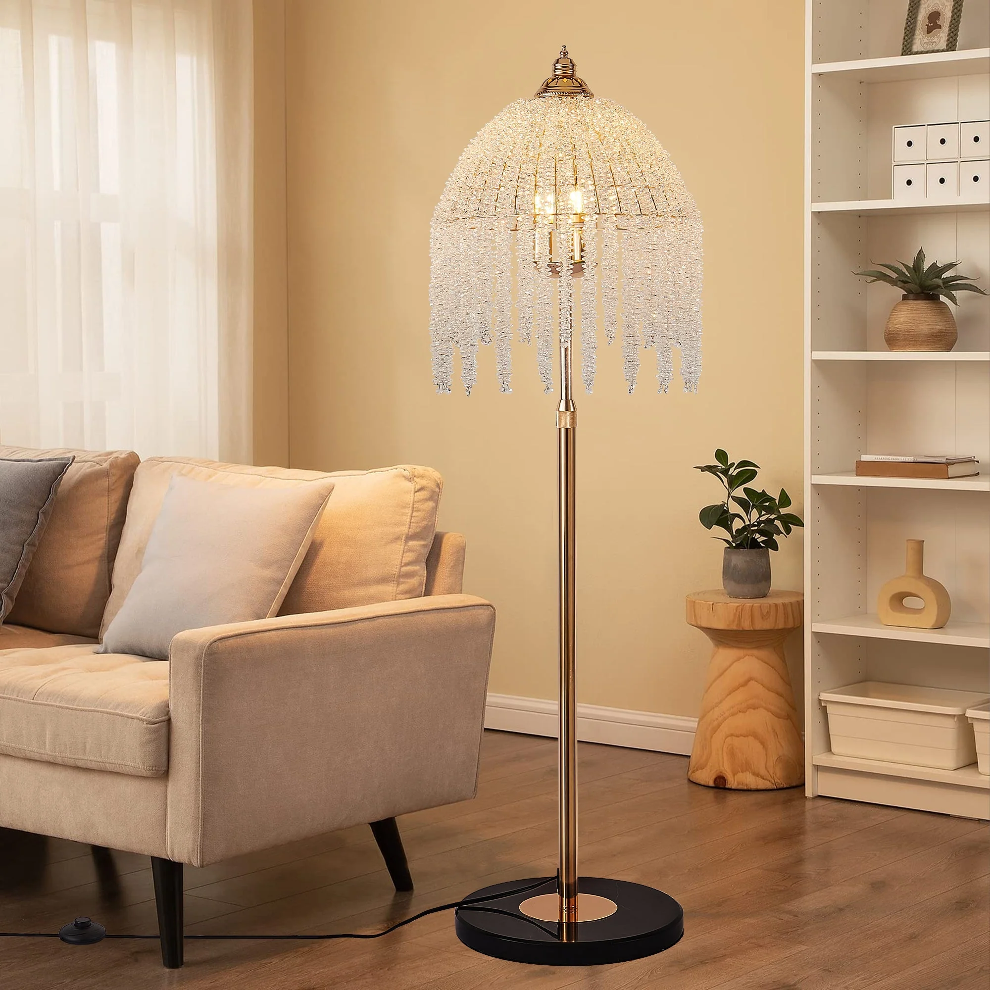 3-Light Elegant Crystal Floor Lamp – Vintage Waterfall Design - Image 6