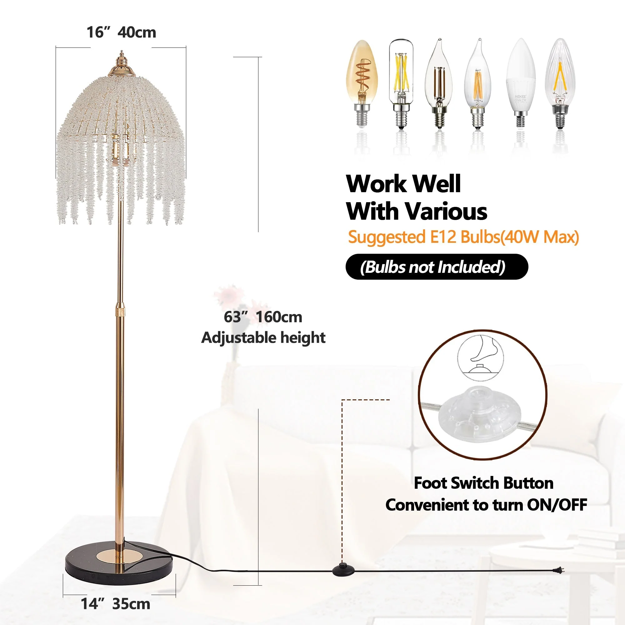 3-Light Elegant Crystal Floor Lamp – Vintage Waterfall Design - Image 7