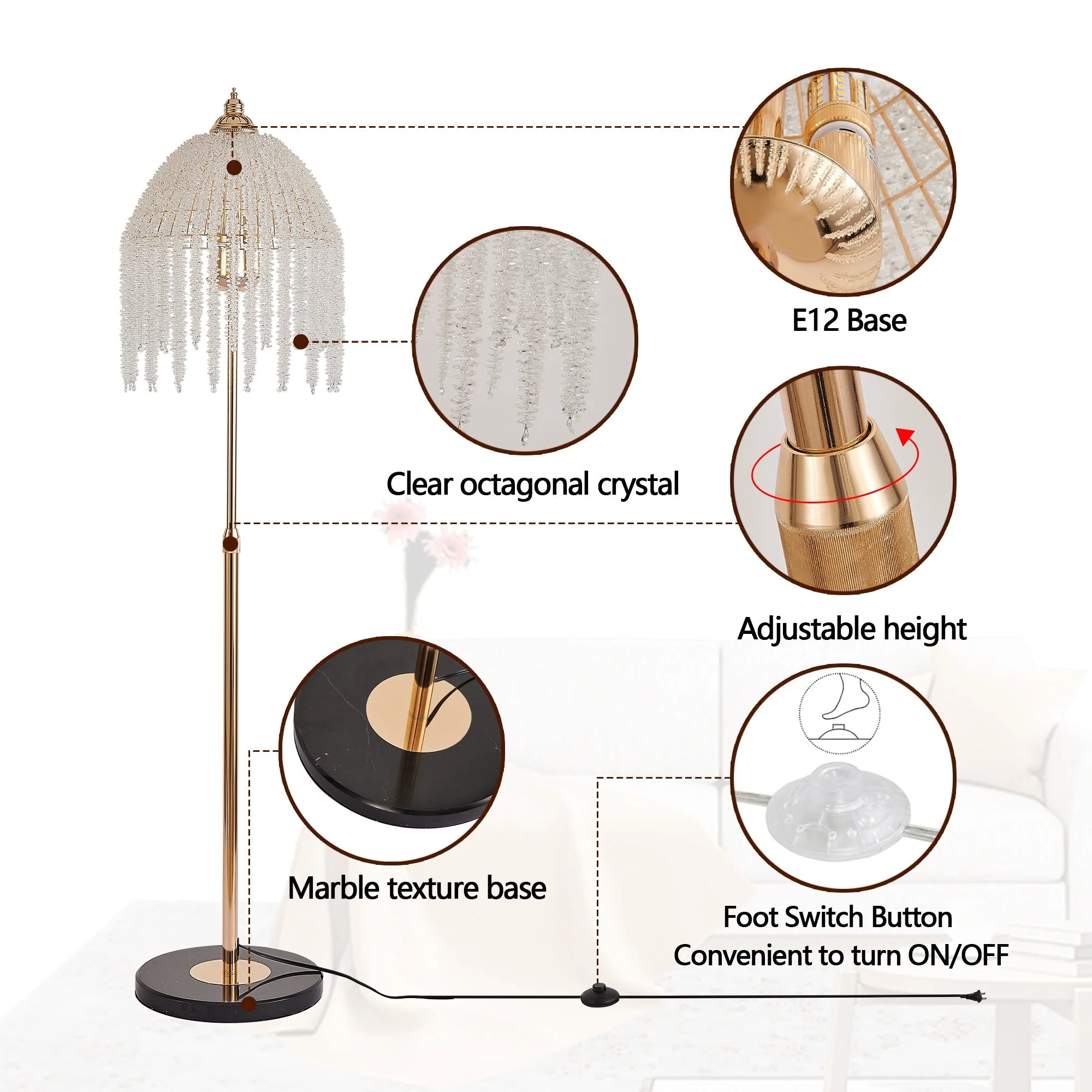 3-Light Elegant Crystal Floor Lamp – Vintage Waterfall Design - Image 8