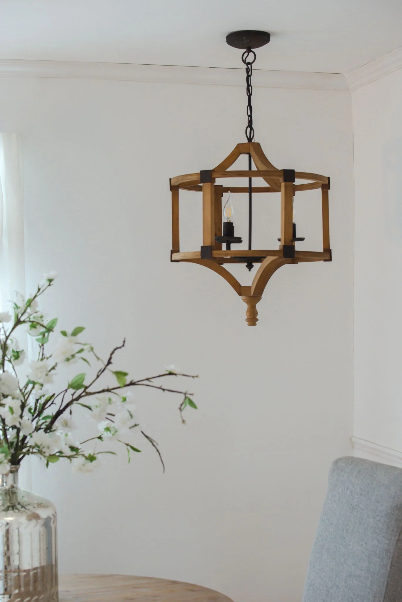 3 Light Wood Drum Chandelier - Image 2