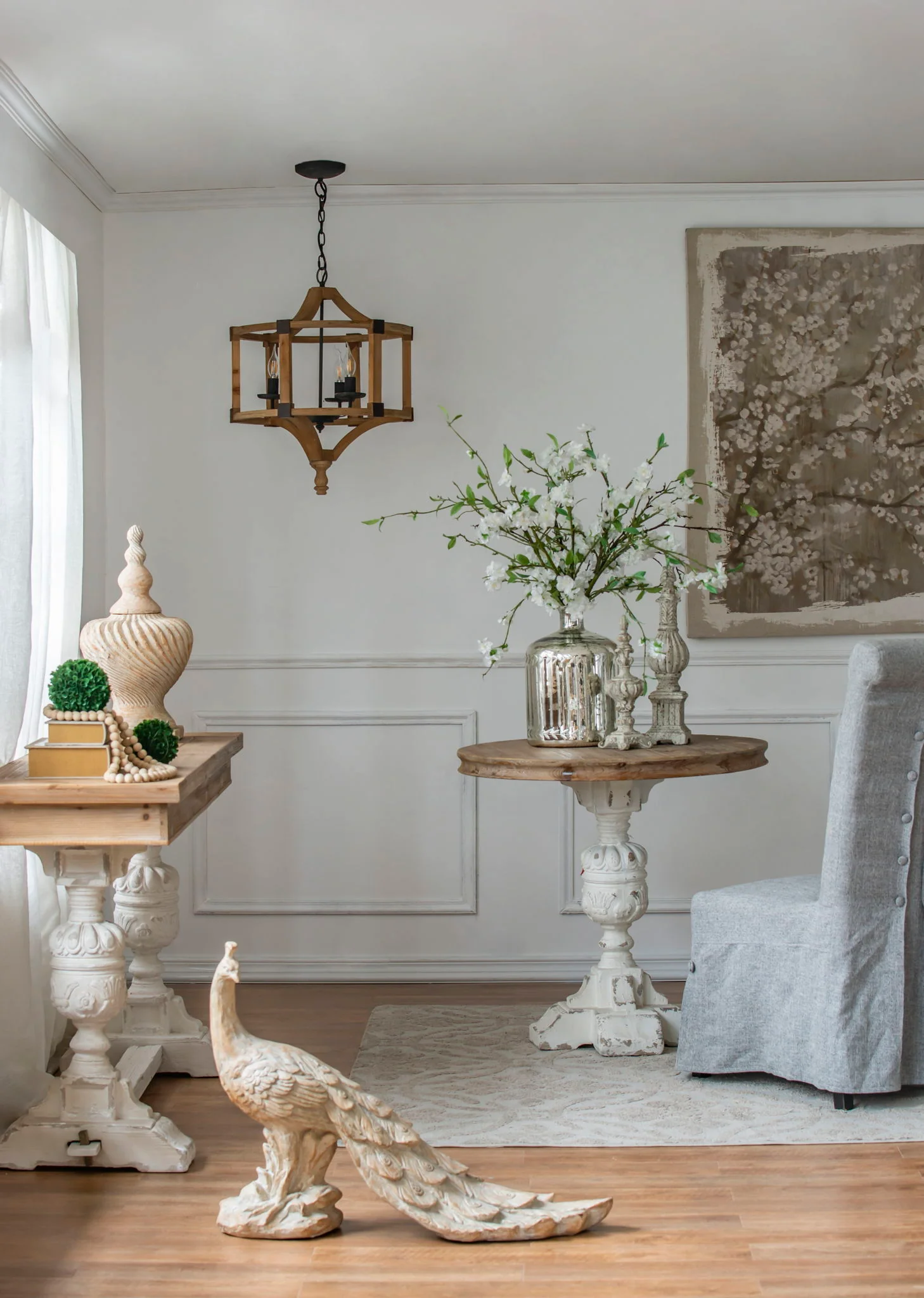3 Light Wood Drum Chandelier - Image 6