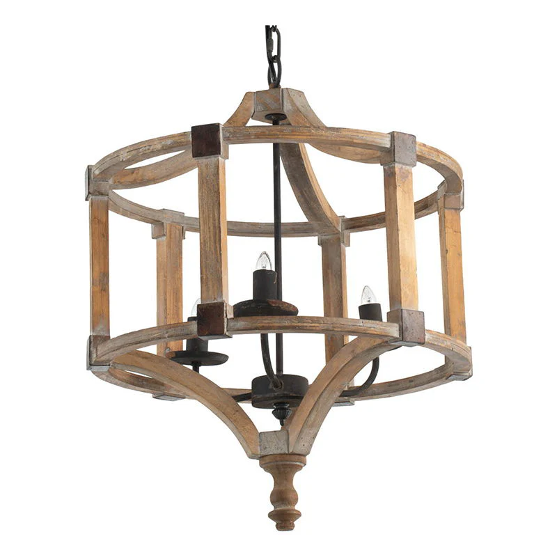 3 Light Wood Drum Chandelier - Image 9