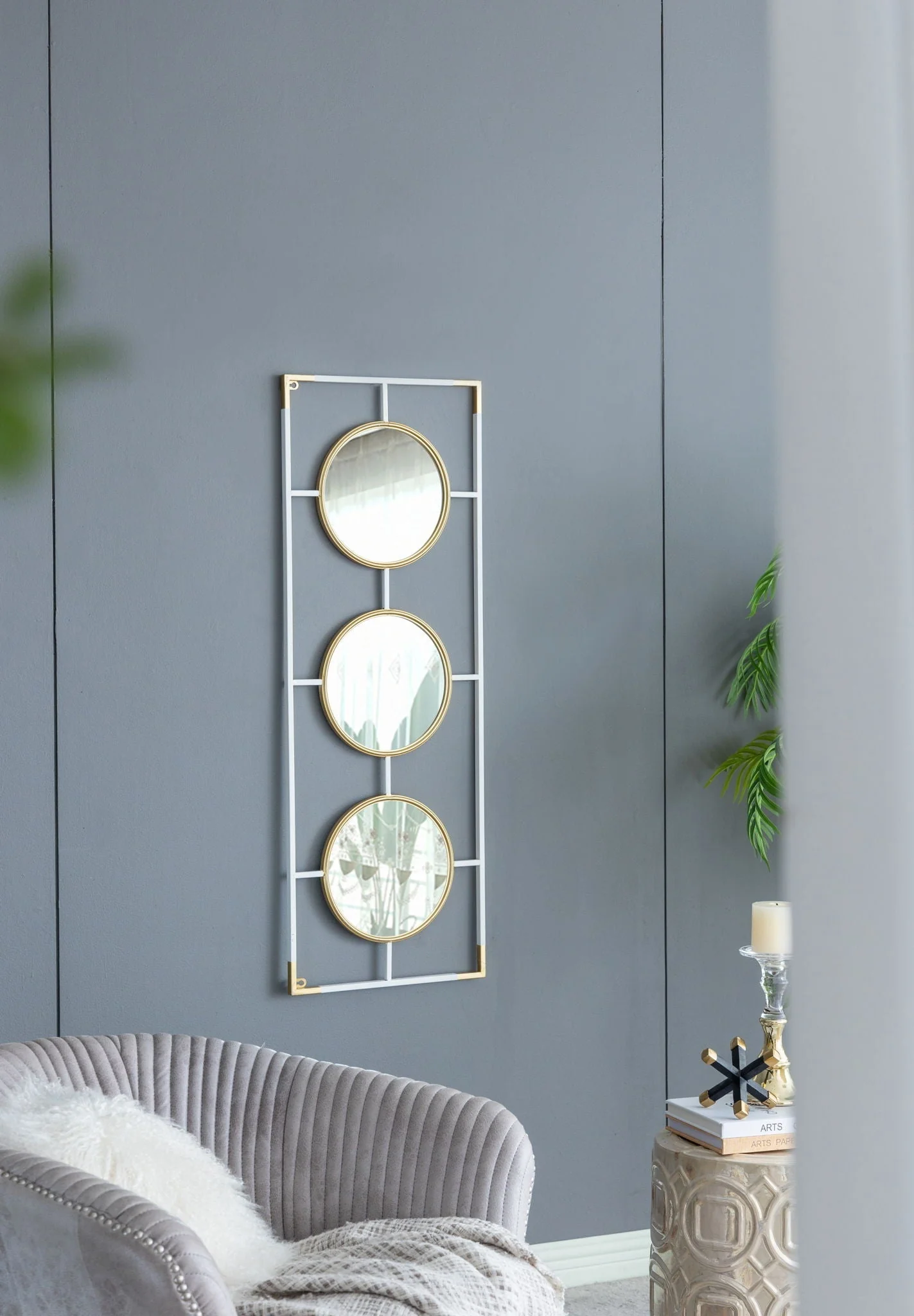 3 Mirror Piece Wall Mirror in Rectangular Frame - Image 6