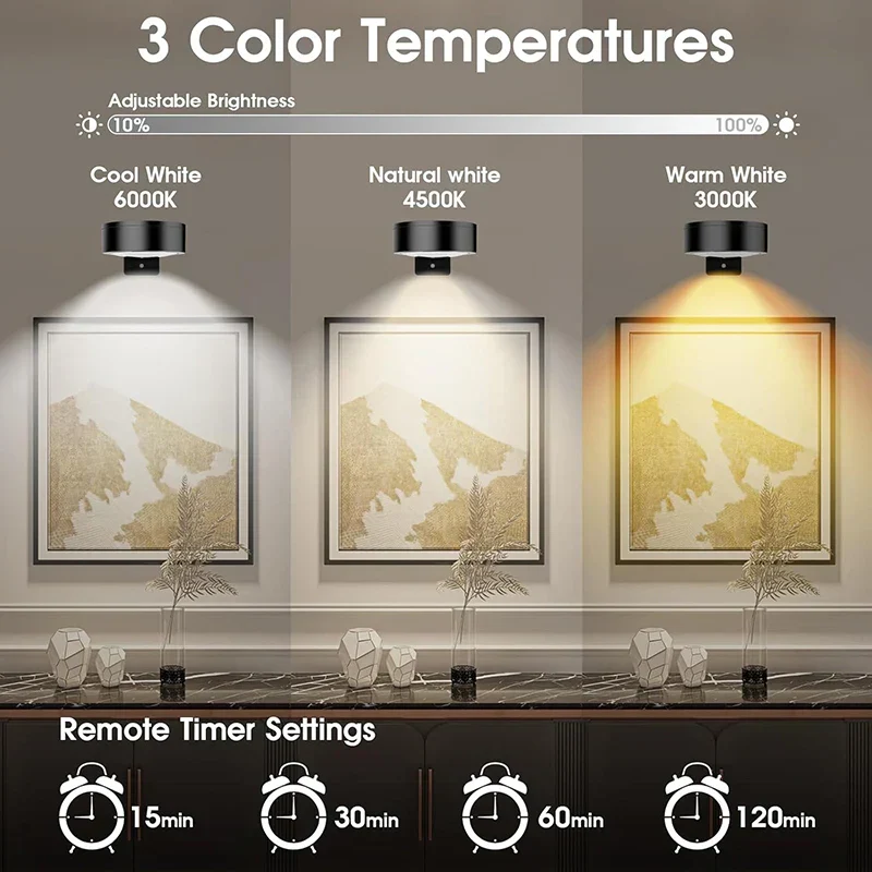 3 Pack Magnetic Picture Lights with Remote Dimmable Battery Art Wall Lights - Image 2