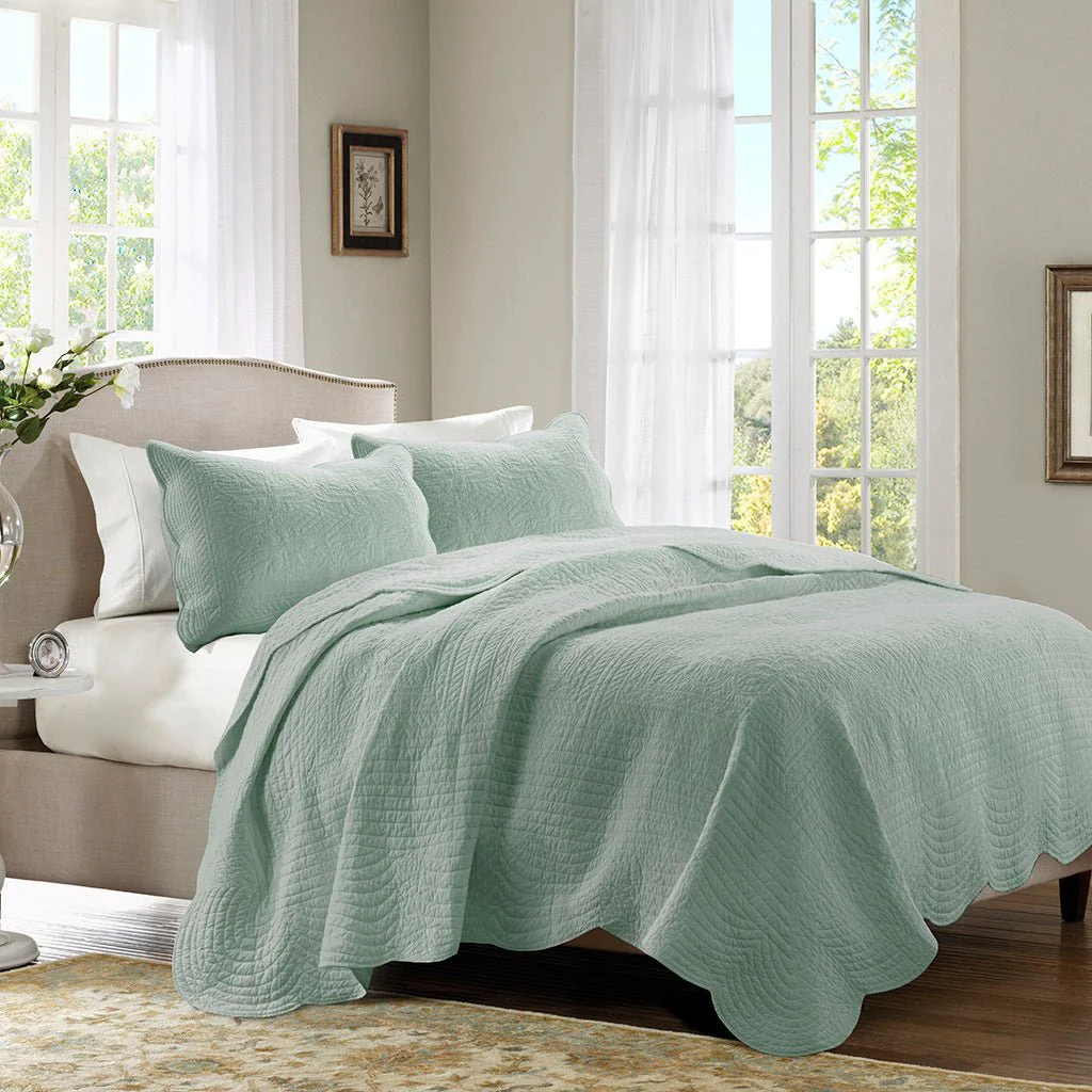 3 Pc Antimicrobial Seafoam Reversible Microfiber Quilt Set - Image 2