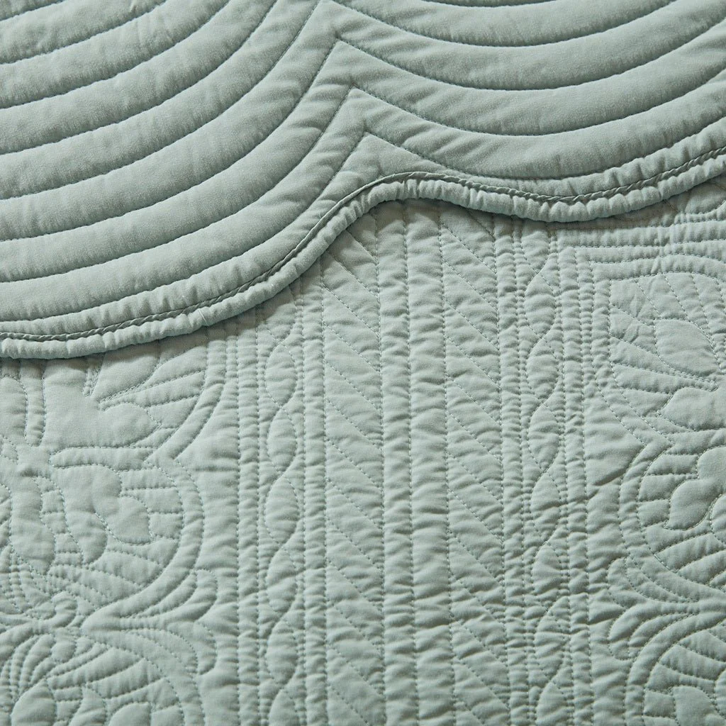 3 Pc Antimicrobial Seafoam Reversible Microfiber Quilt Set - Image 3