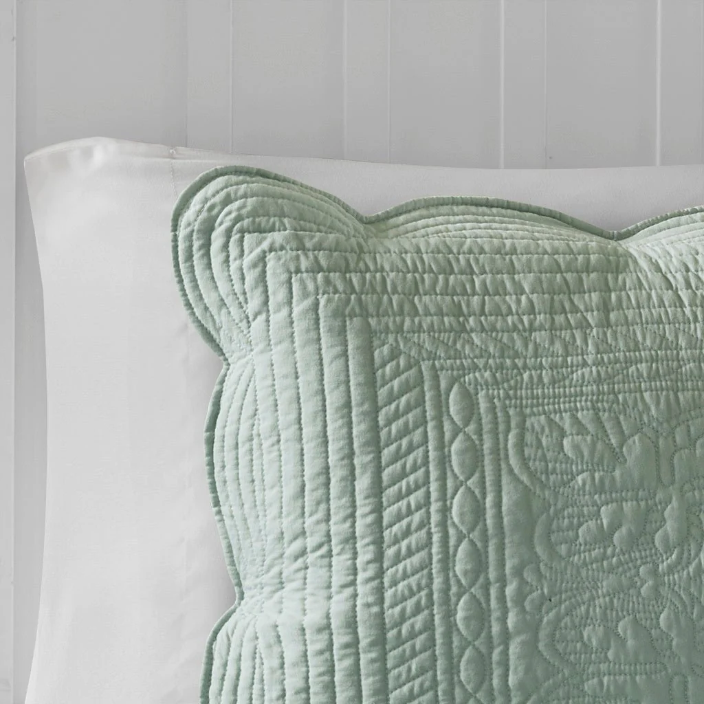 3 Pc Antimicrobial Seafoam Reversible Microfiber Quilt Set - Image 4