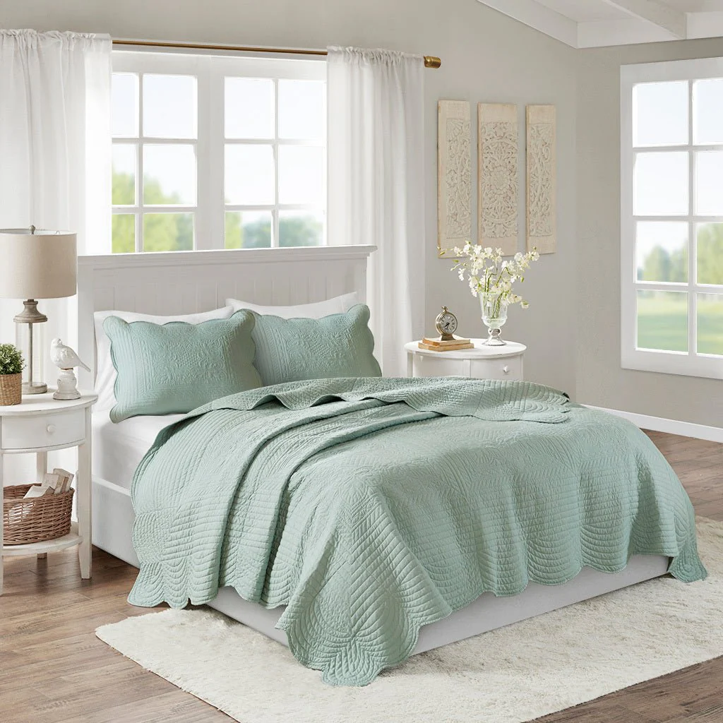 3 Pc Antimicrobial Seafoam Reversible Microfiber Quilt Set - Image 7