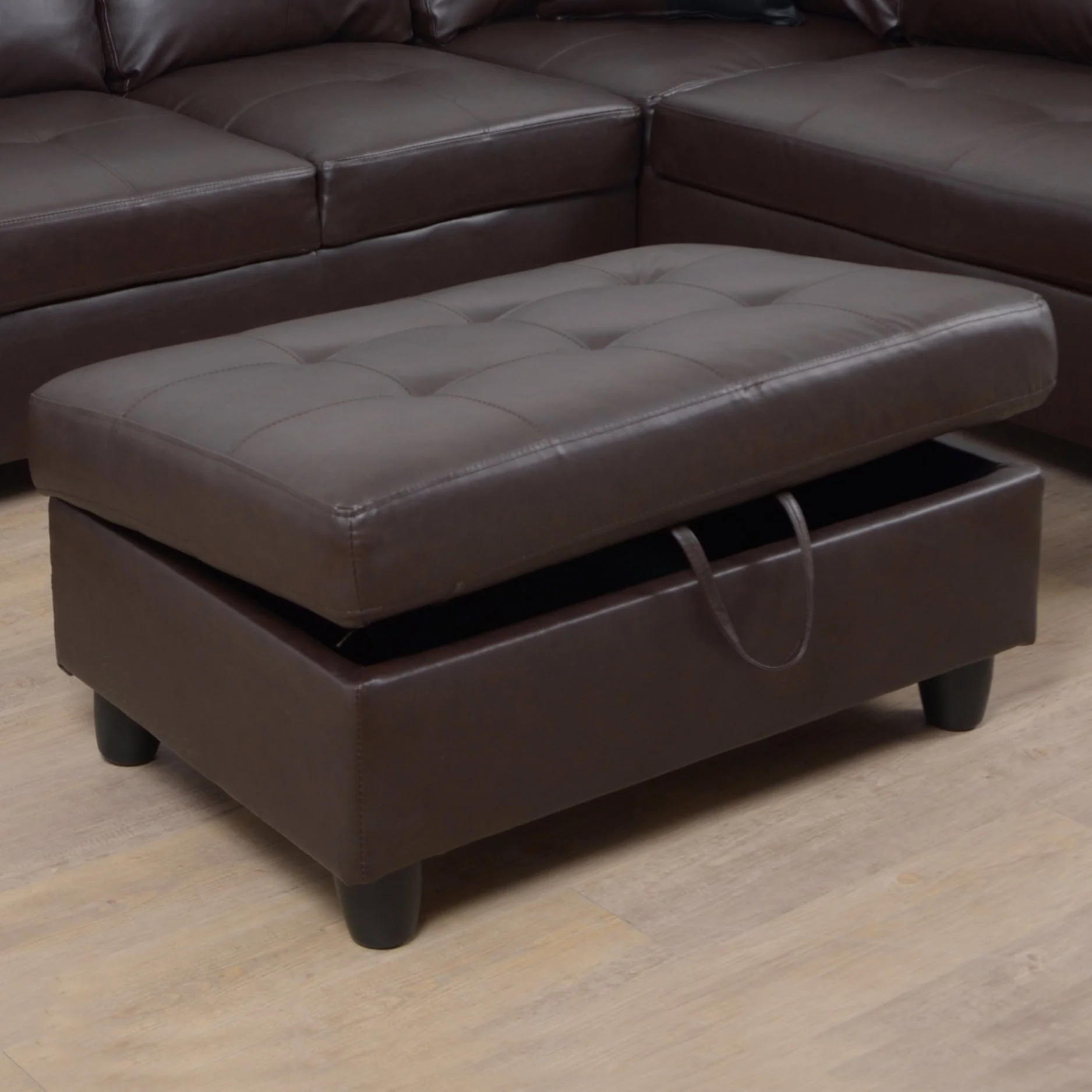 3 Pc Sectional Sofa Set Brown Faux Leather Left-Facing Chaise - Image 2